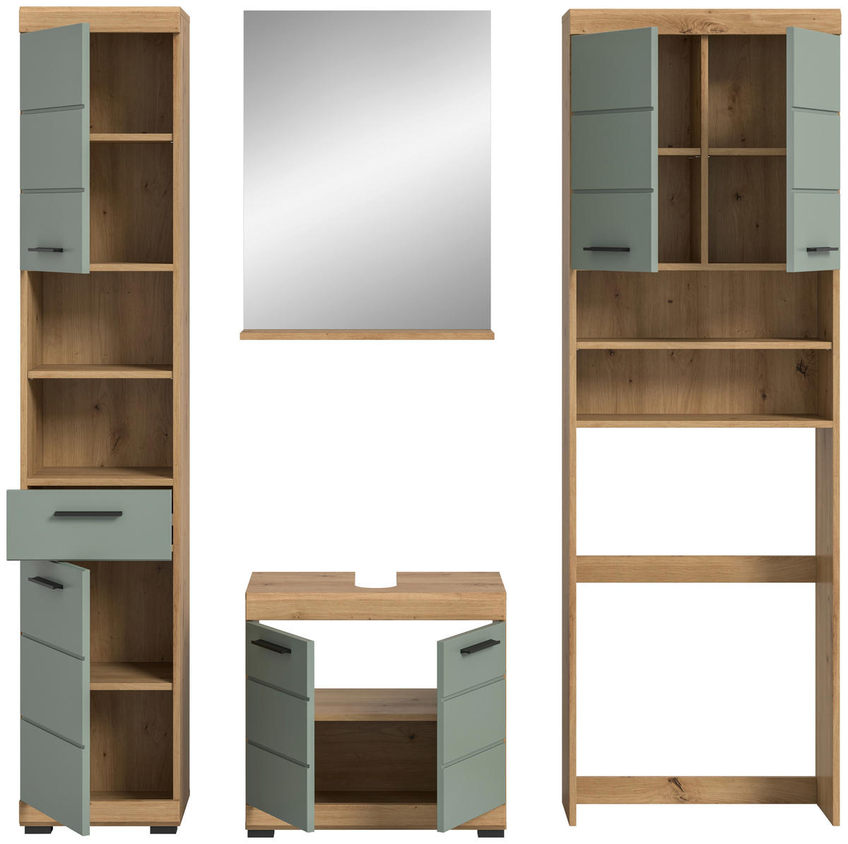 BADEZIMMER 4-teilig  in 180 cm  - Salbeigrün/Schwarz, MODERN, Glas/Holzwerkstoff (180cm) - MID.YOU