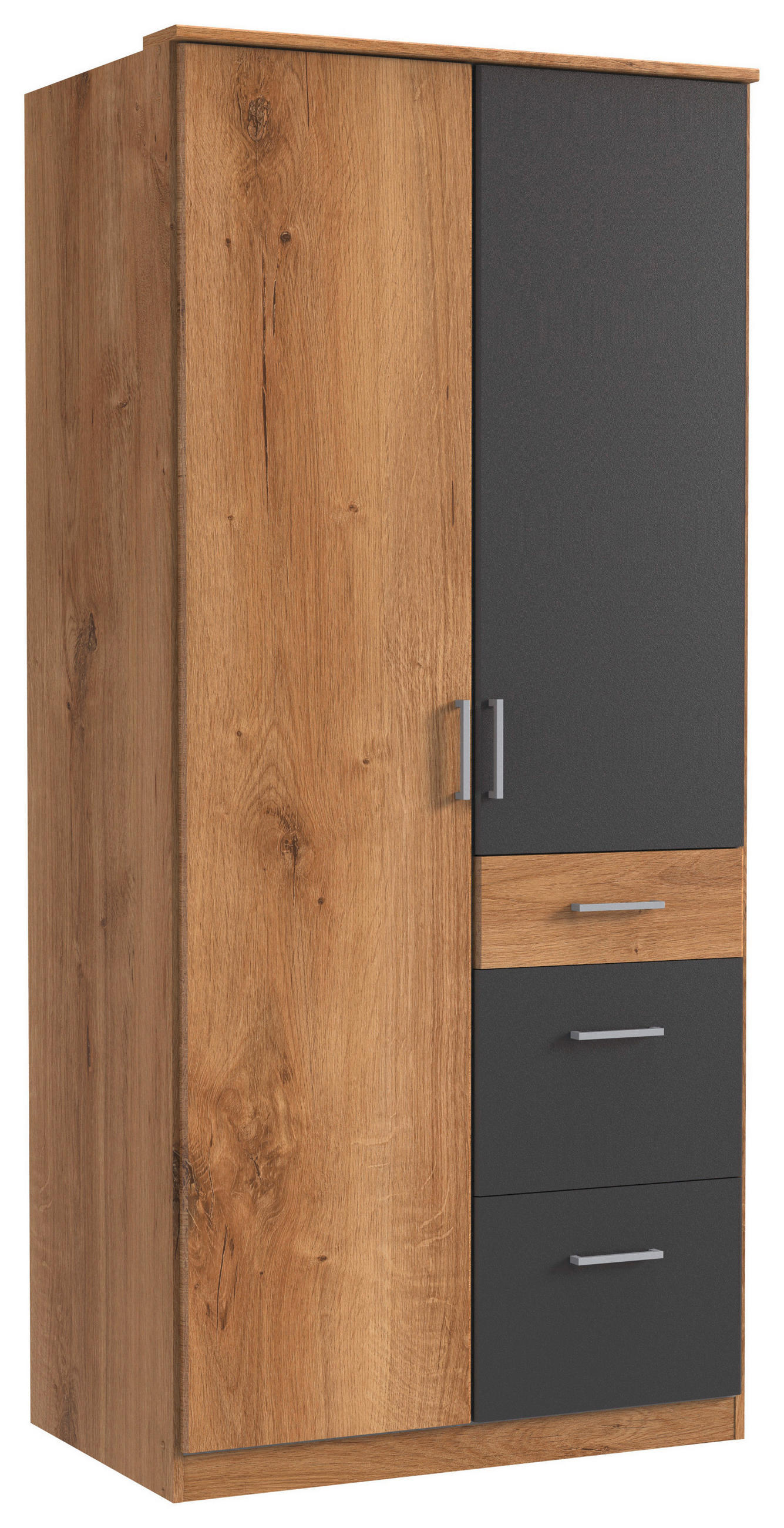 OMARA S KLASIČNIMI VRATI, barve grafita, barve hrasta  - srebrne barve/barve hrasta, Design, umetna masa/leseni material (90/199/58cm) - Boxxx