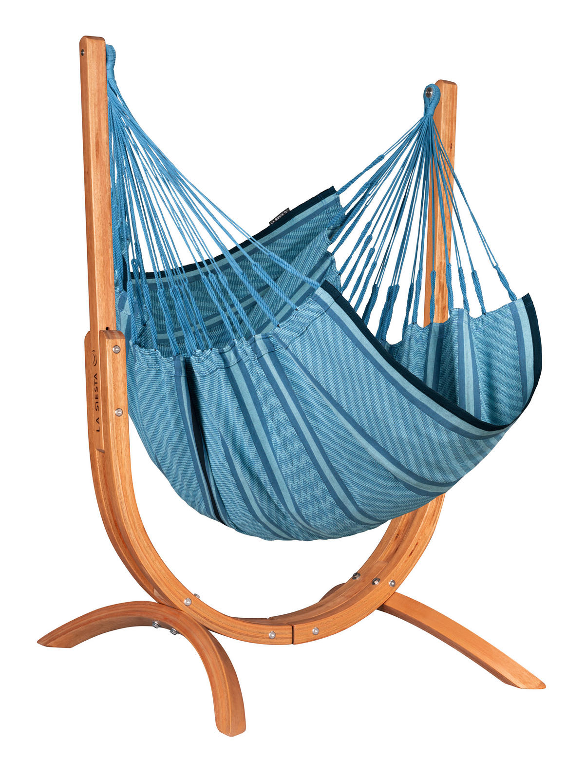 HÄNGEMATTE Naturfaser Blau  - Blau/Eukalyptusholzfarben, KONVENTIONELL, Holz/Textil (100/152/92cm) - La Siesta