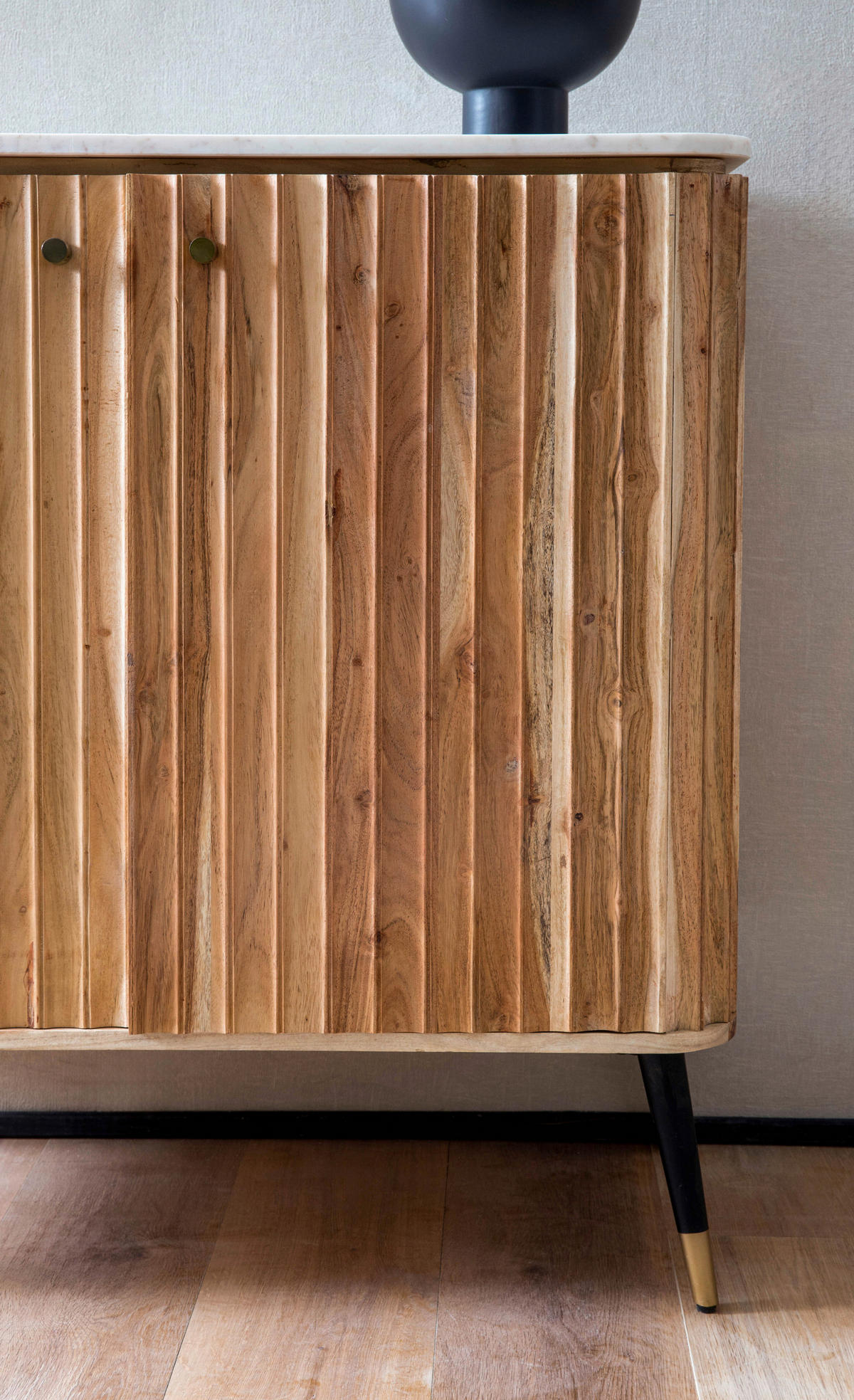 BARSCHRANK Akazie massiv Akaziefarben  - Goldfarben/Schwarz, Design, Holz/Stein (95/90/41cm) - MID.YOU