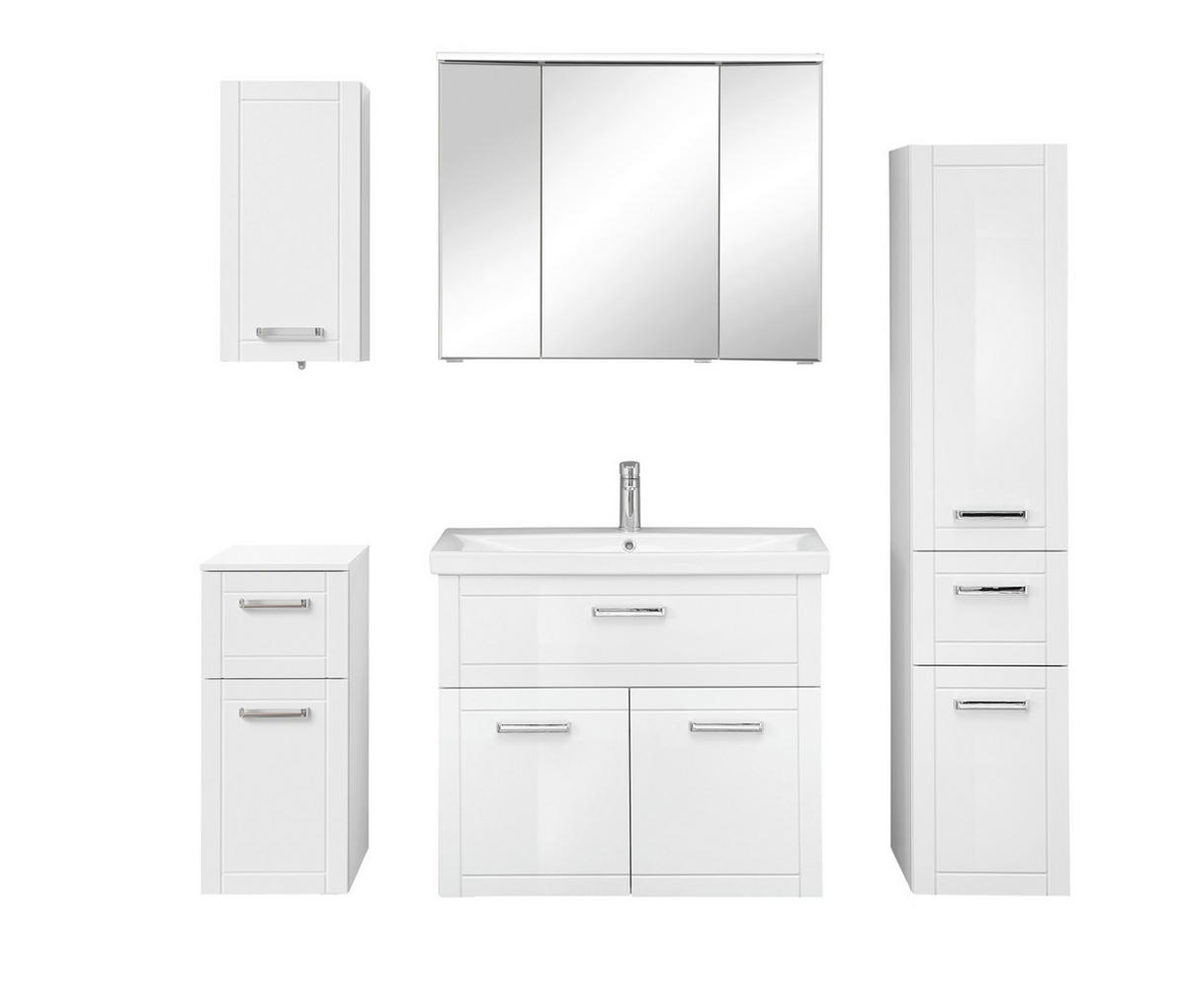 BADEZIMMER 6-teilig  in 160 cm  - Chromfarben/Weiß Hochglanz, MODERN, Glas/Keramik (160cm) - Sadena