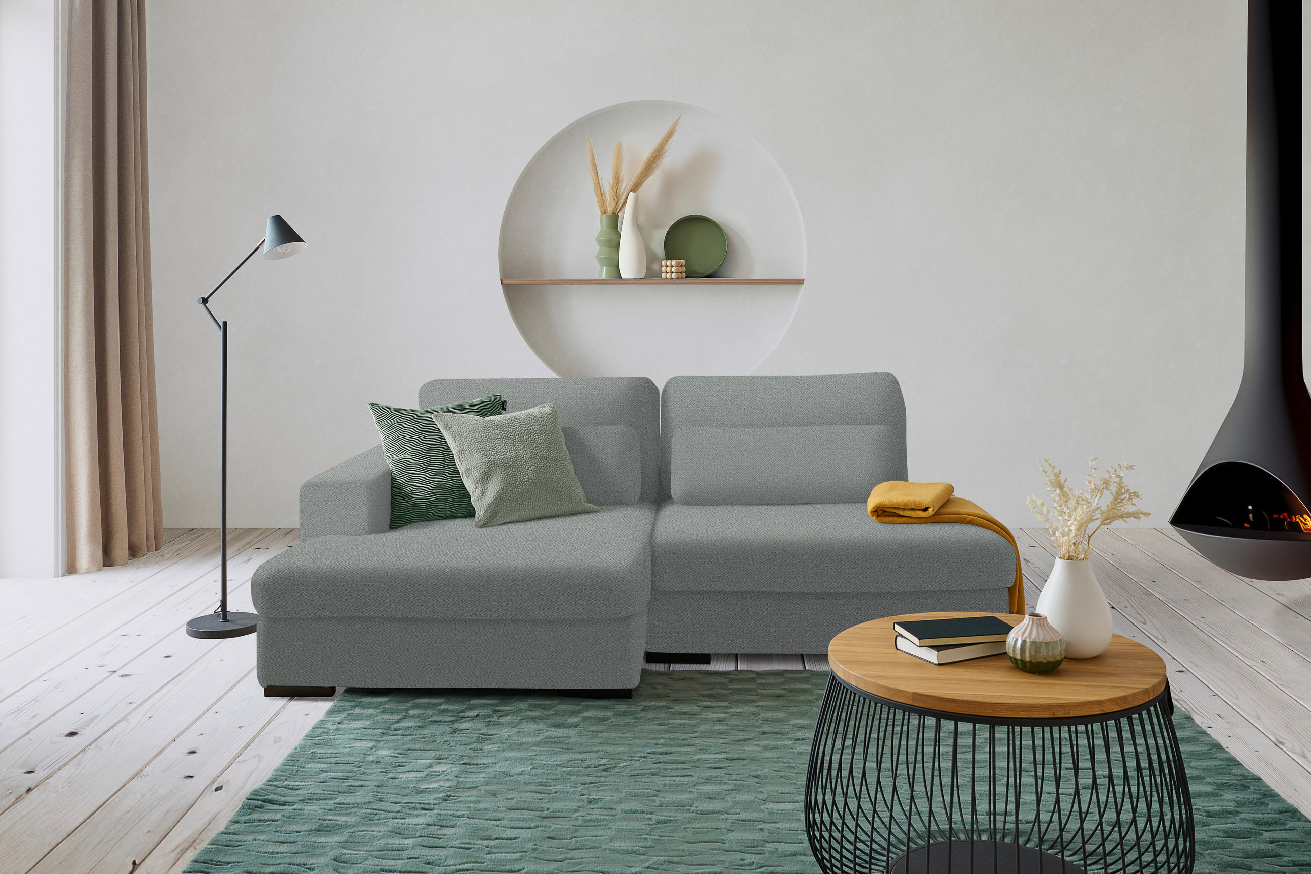 ECKSOFA in Chenille Hellgrau  - Hellgrau/Schwarz, Design, Kunststoff/Textil (158/223cm) - Lomoco