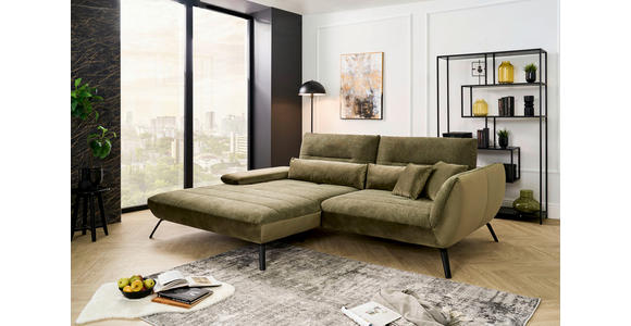 ECKSOFA Olivgrün Webstoff  - Schwarz/Olivgrün, KONVENTIONELL, Textil/Metall (191/273cm) - Carryhome