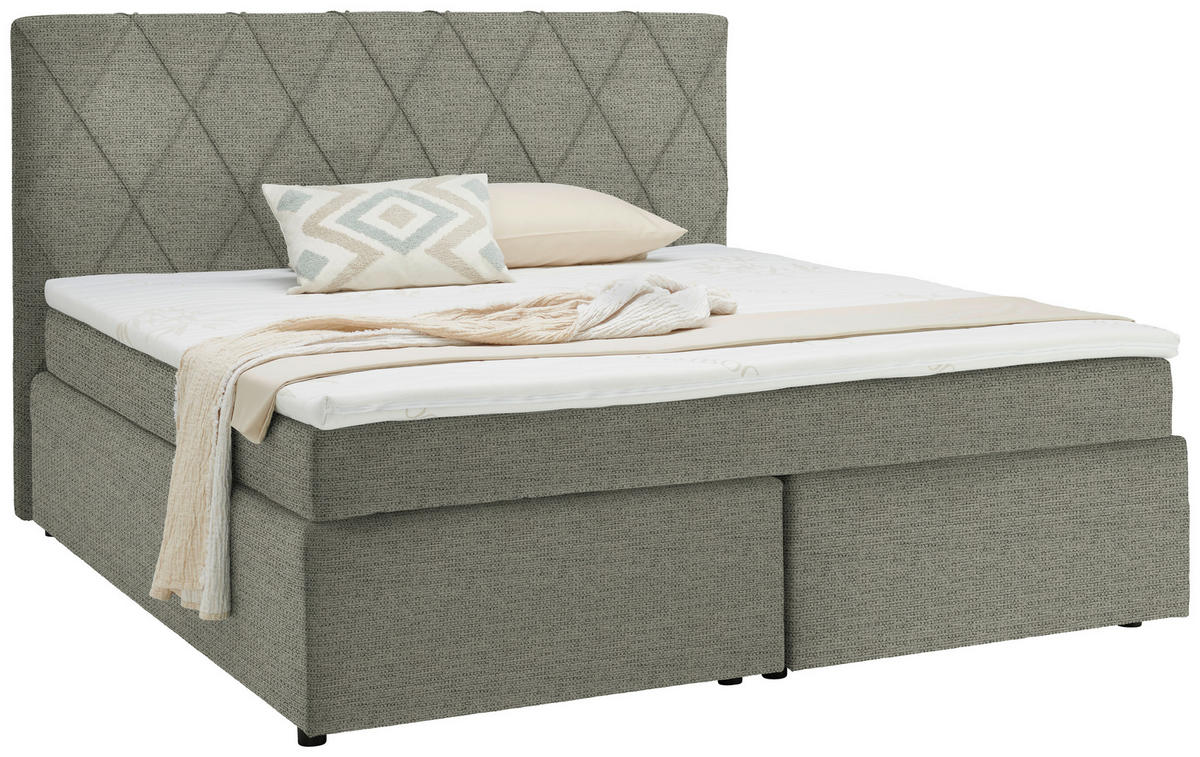 BOXSPRINGBETT 180/200 cm  in Greige  - Greige/Schwarz, Design, Kunststoff/Textil (180/200cm) - Xora