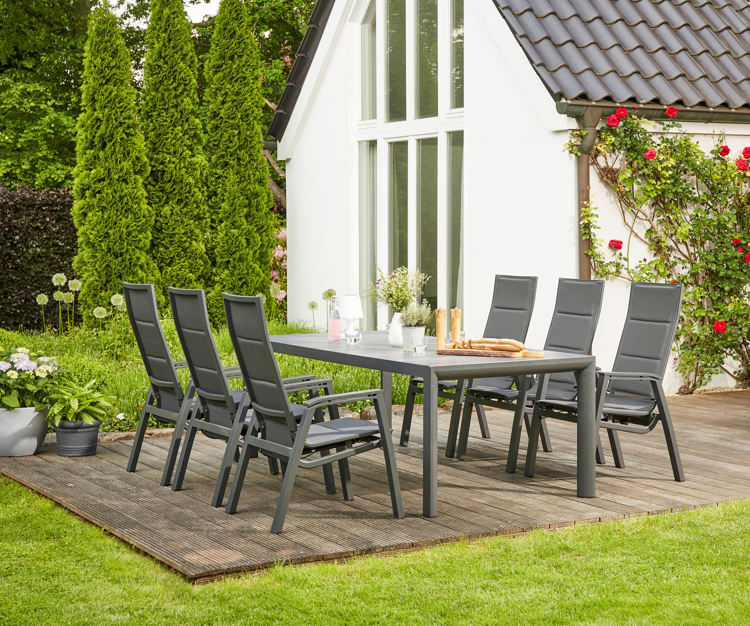 GARTENGARNITUR 7-teilig Aluminium  - Anthrazit, Basics, Keramik/Kunststoff (100/110/220cm) - Siena Garden