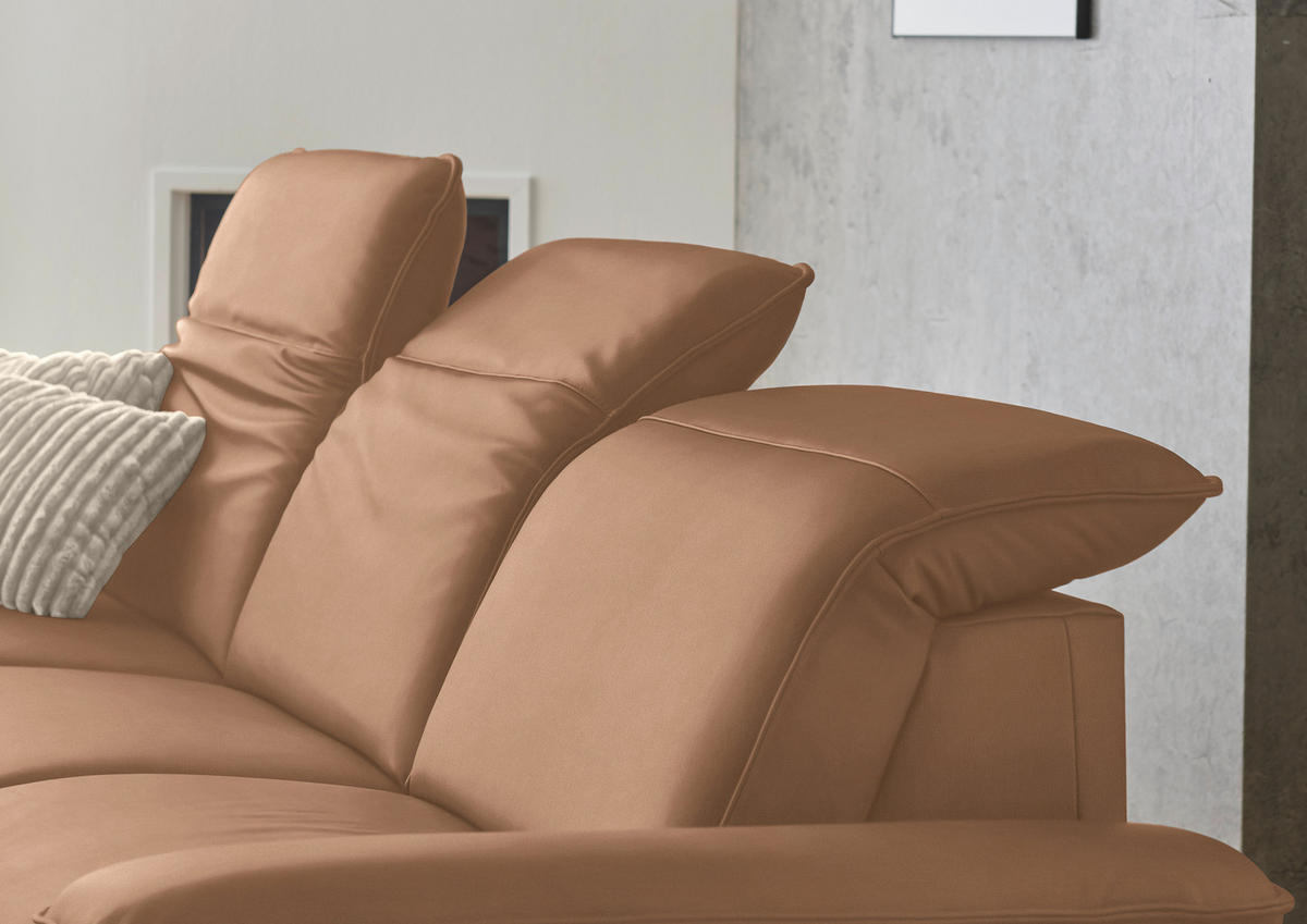 ECKSOFA  Echtleder Hellbraun  - Hellbraun/Schwarz, Design, Leder/Metall (169/307cm) - Beldomo Premium