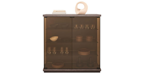 VITRINE Eiche dunkel  117/128/38 cm  - Eiche dunkel, Design, Glas/Holz (117/128/38cm) - Belluti