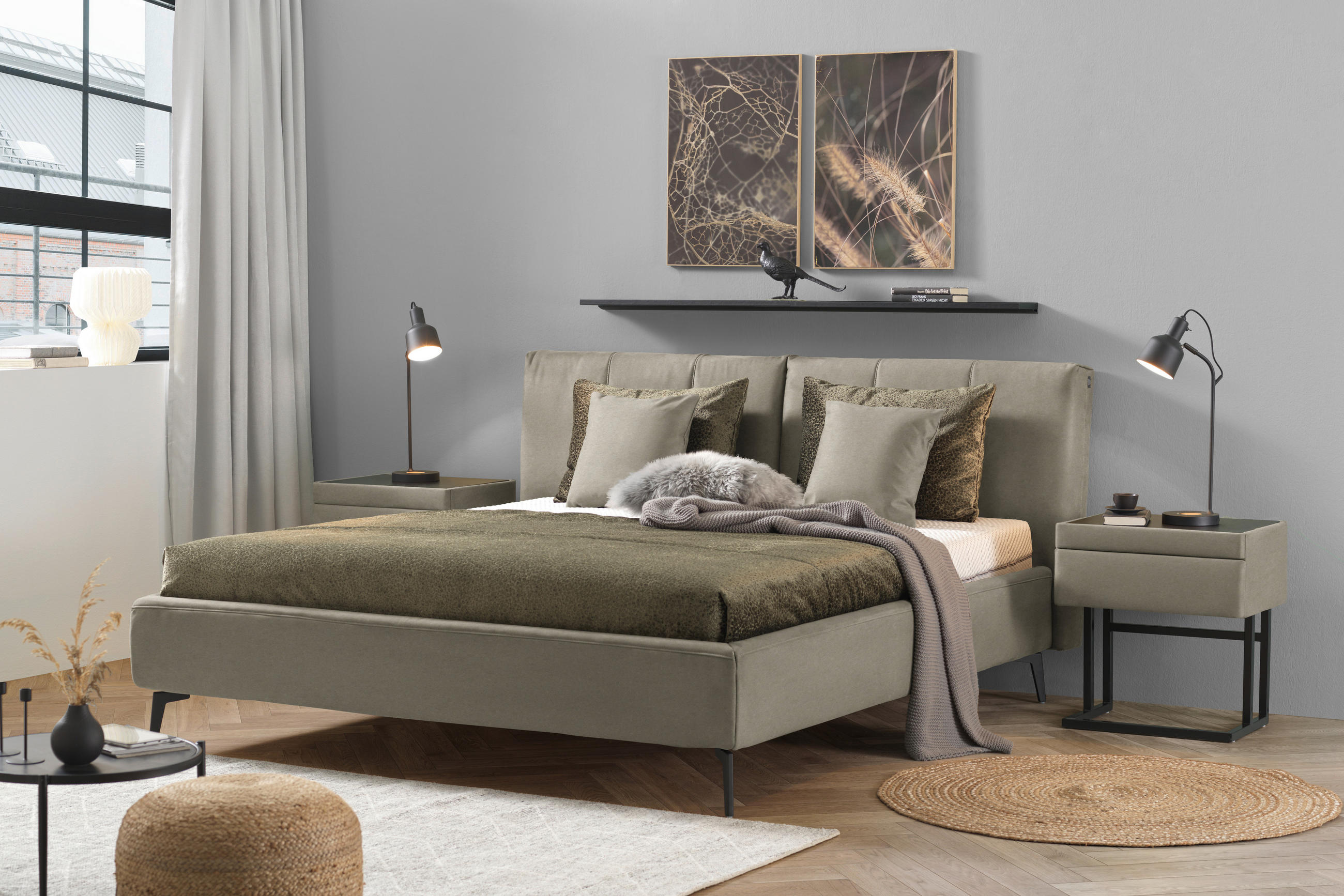 POLSTERBETT 160/200 cm  Greige  - Weiss/Greige, Design, Holz/Textil (160/200cm) - Johann Jakob