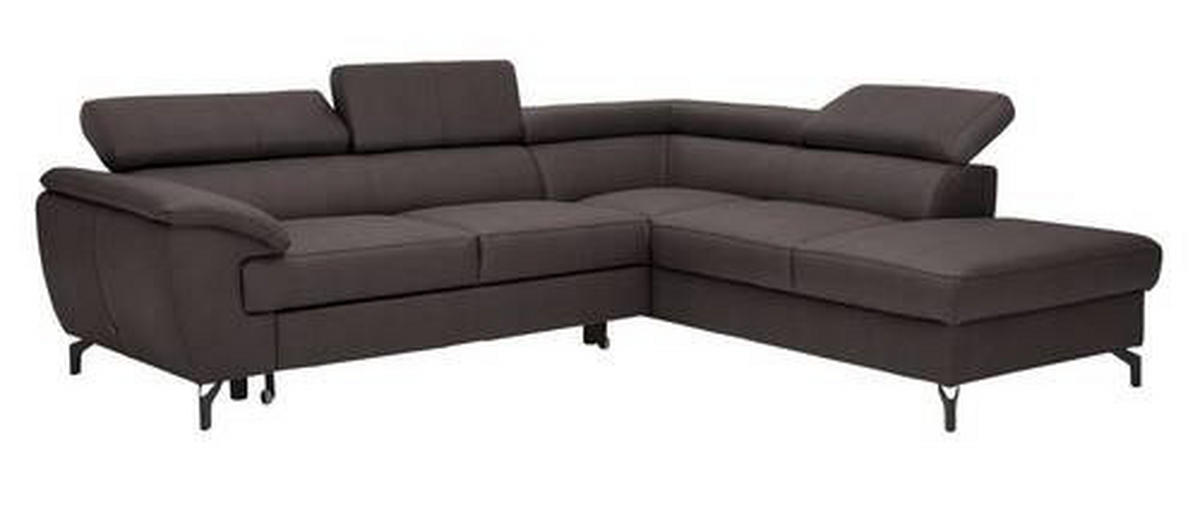 ECKSOFA Dunkelbraun Echtleder  - Dunkelbraun/Schwarz, Design, Leder/Metall (256/220cm) - Celina Home