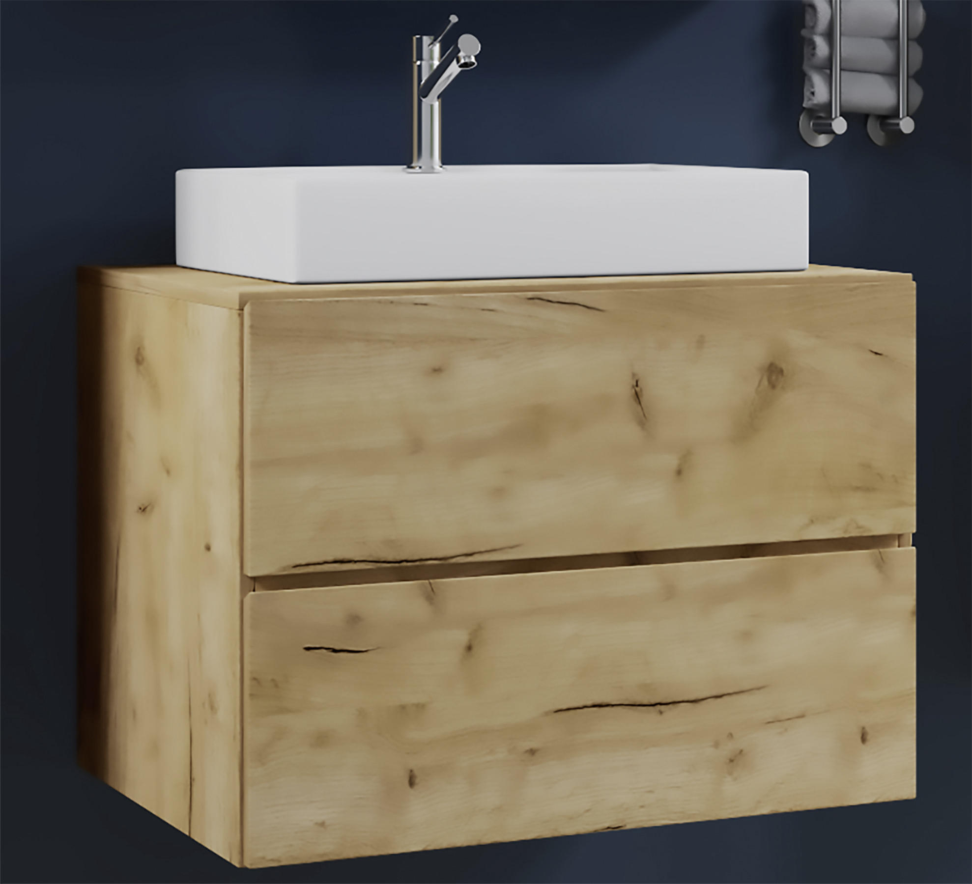 MEUBLE-LAVABO 80/64,2/51,4 cm  - chêne miel/blanc, Modern, céramique/matériau de bois (80/64,2/51,4cm) - MID.YOU