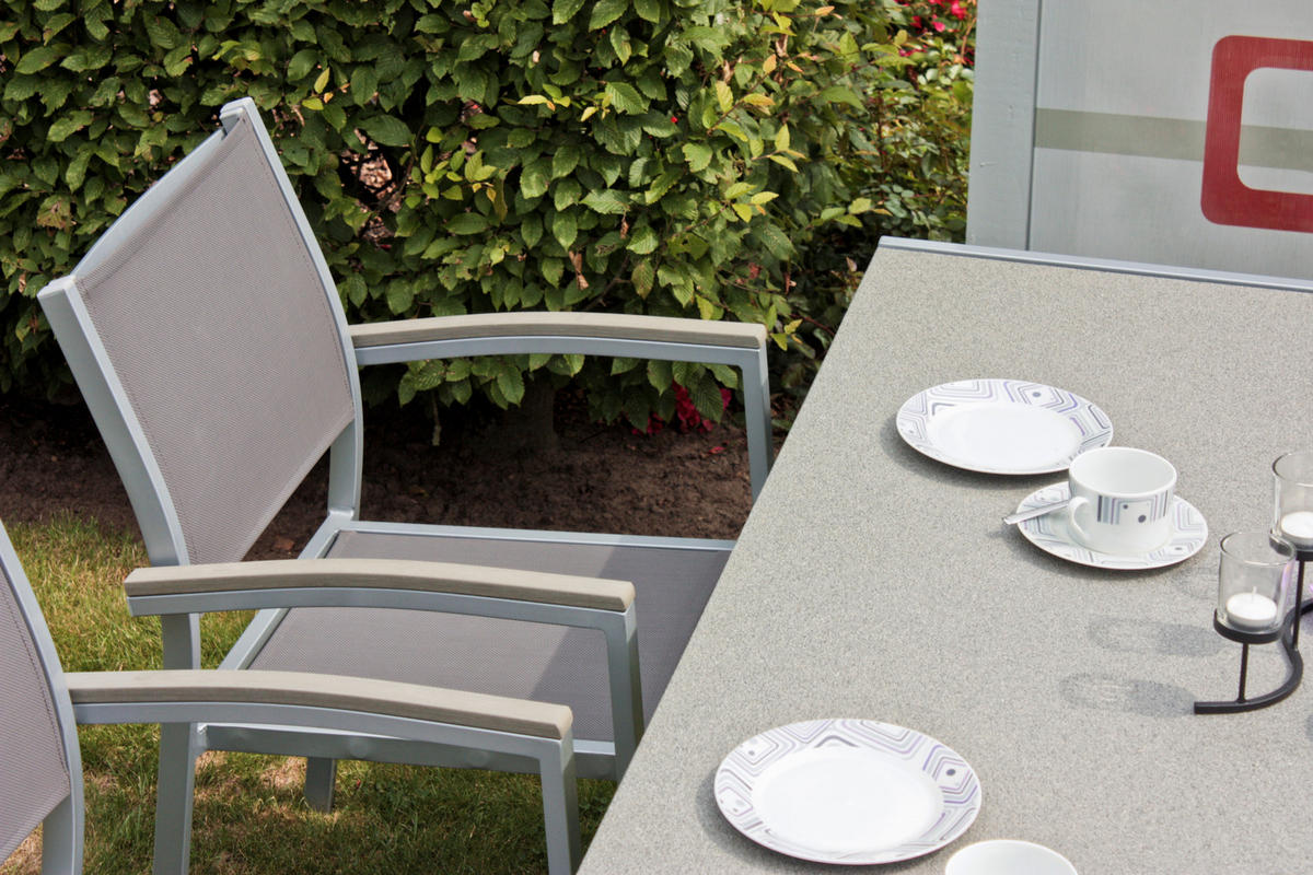 GARTENTISCHGRUPPE Aluminium  - Silberfarben/Grau, Basics, Glas/Kunststoff - Gardenson