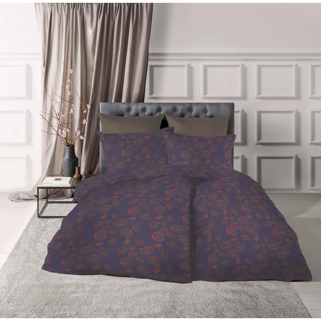Thumbnail - Fleuresse Bettwäsche Black Premium Jersey, Blau, Textil, Floral, 155x220 cm, bügelfrei, pflegeleicht, atmungsaktiv, saug...