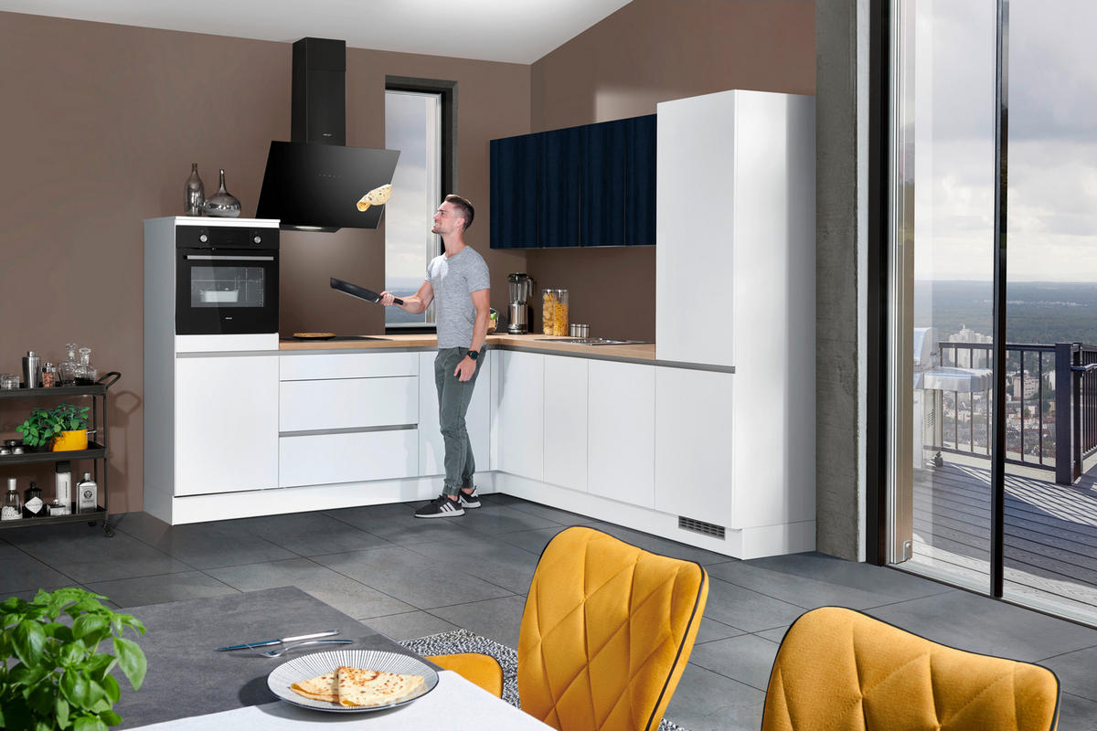 ECKKÜCHE 275/265 cm  in Weiß, Eichefarben  - Edelstahlfarben/Eichefarben, Basics, Holzwerkstoff/Metall (275/265cm) - Venda