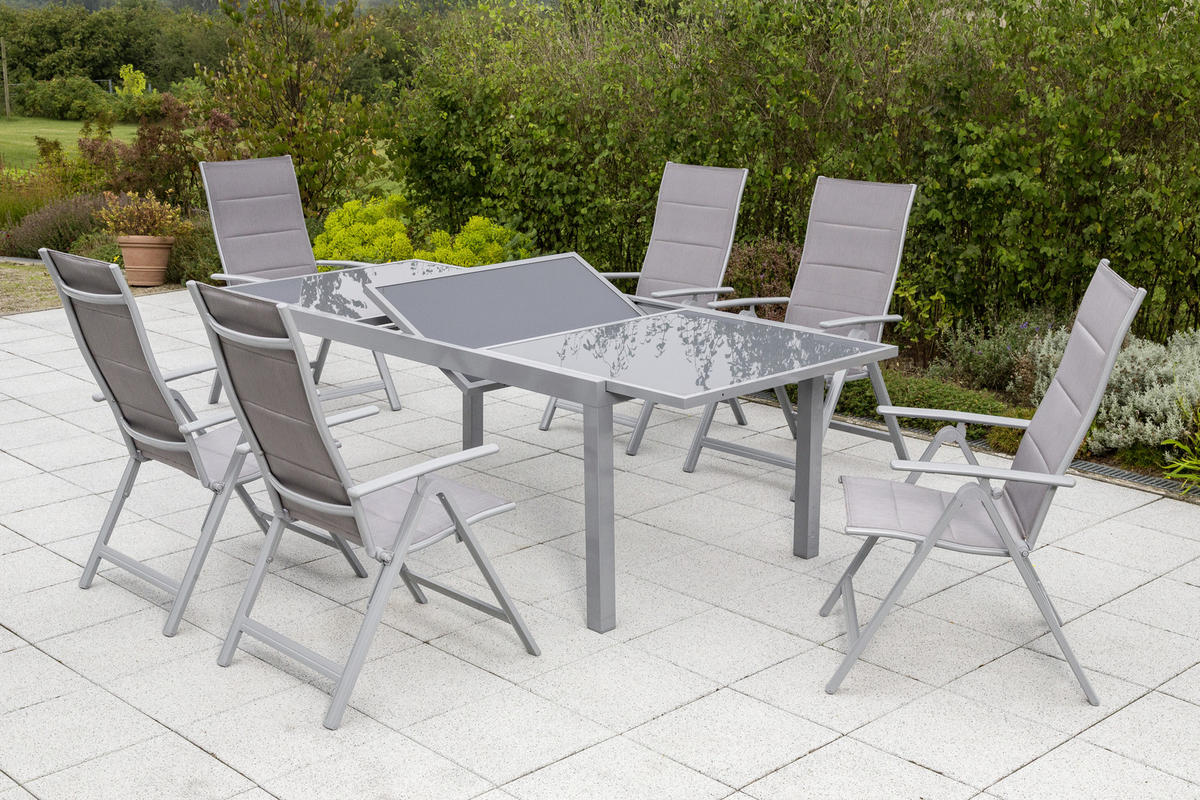 GARTENTISCHGRUPPE Aluminium  - Silberfarben/Braun, ROMANTIK / LANDHAUS, Textil/Metall - Gardenson