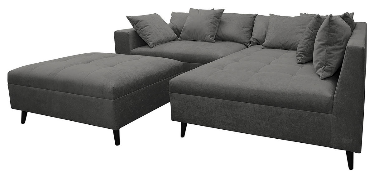 Ecksofa inkl. Hocker in Flachgewebe Grau  - Schwarz/Grau, Design, Holz/Textil (247/174cm) - MID.YOU