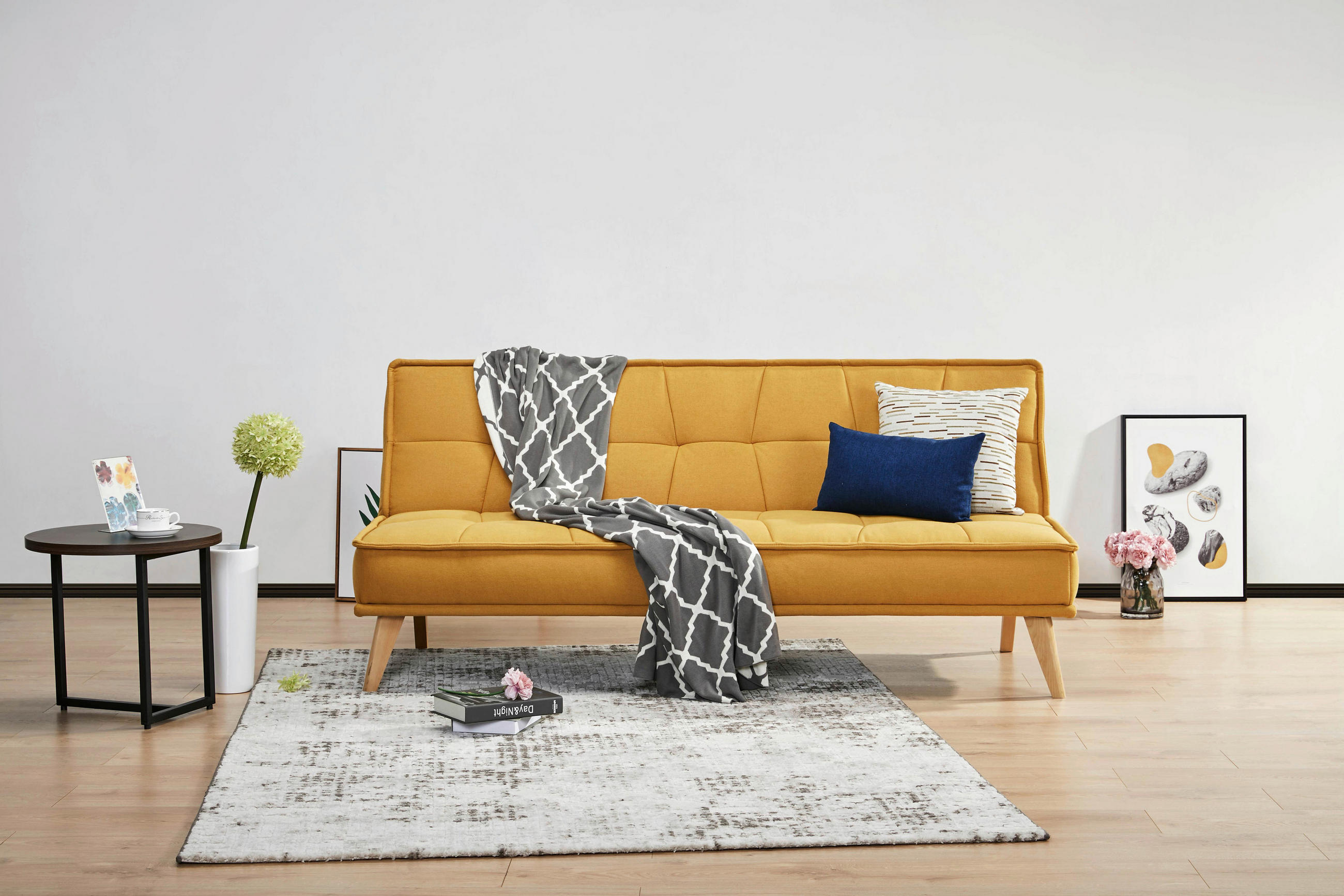 SCHLAFSOFA Webstoff Gelb  - Gelb/Kieferfarben, Design, Holz/Textil (181/82/85cm) - MID.YOU