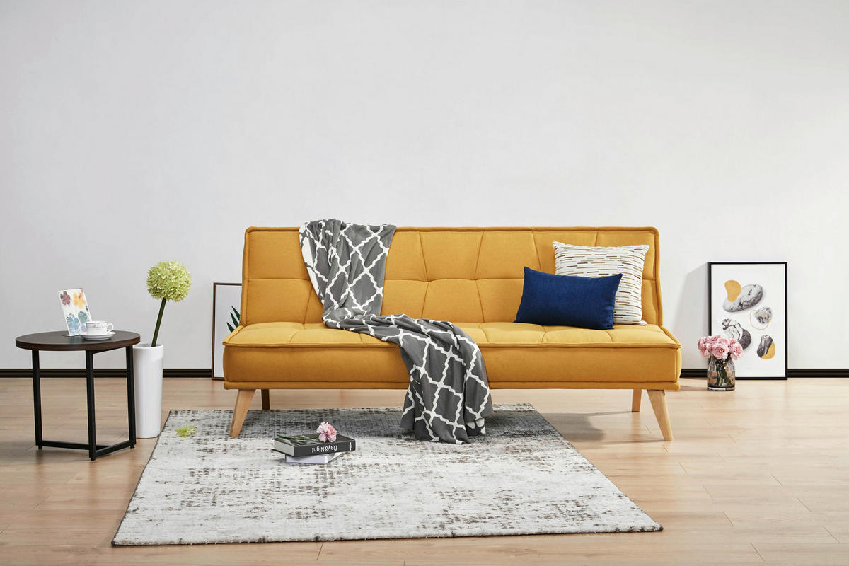 SCHLAFSOFA Webstoff Gelb  - Gelb/Kieferfarben, Design, Holz/Textil (181/82/85cm) - MID.YOU