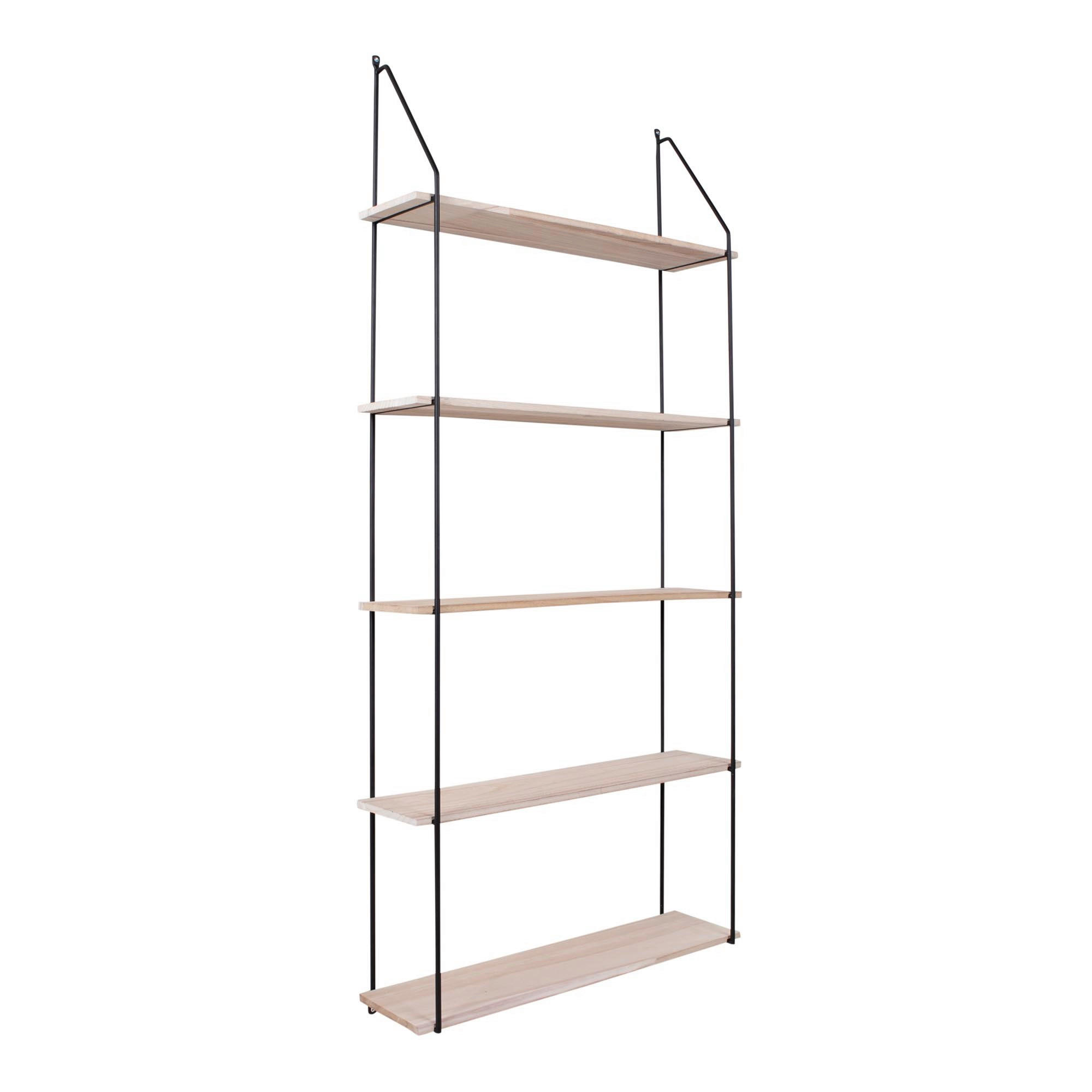 DEKORATIONSVÄGGHYLLA 65/145/17 cm  - svart/naturfärgad, Basics, metall/trä (65/145/17cm) - Ambia Home