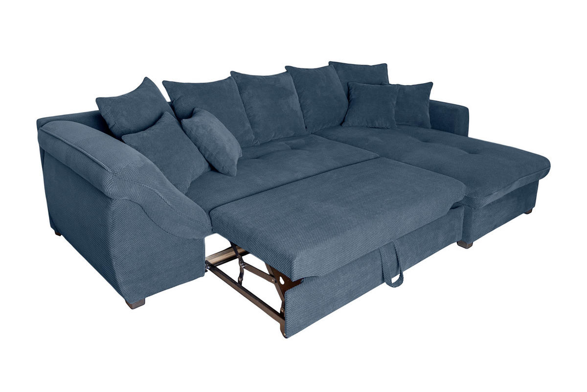 ECKSOFA LORENZO Dunkelblau Struktur Liegefläche im Originalstoff  - Schwarz/Dunkelblau, Design, Textil/Metall (302/188cm) - P & B