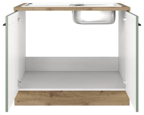 SPÜLENUNTERSCHRANK 100/85/57 cm  in Grün, Eiche Artisan  - Schwarz/Eiche Artisan, KONVENTIONELL, Holzwerkstoff/Metall (100/85/57cm) - FlexWell