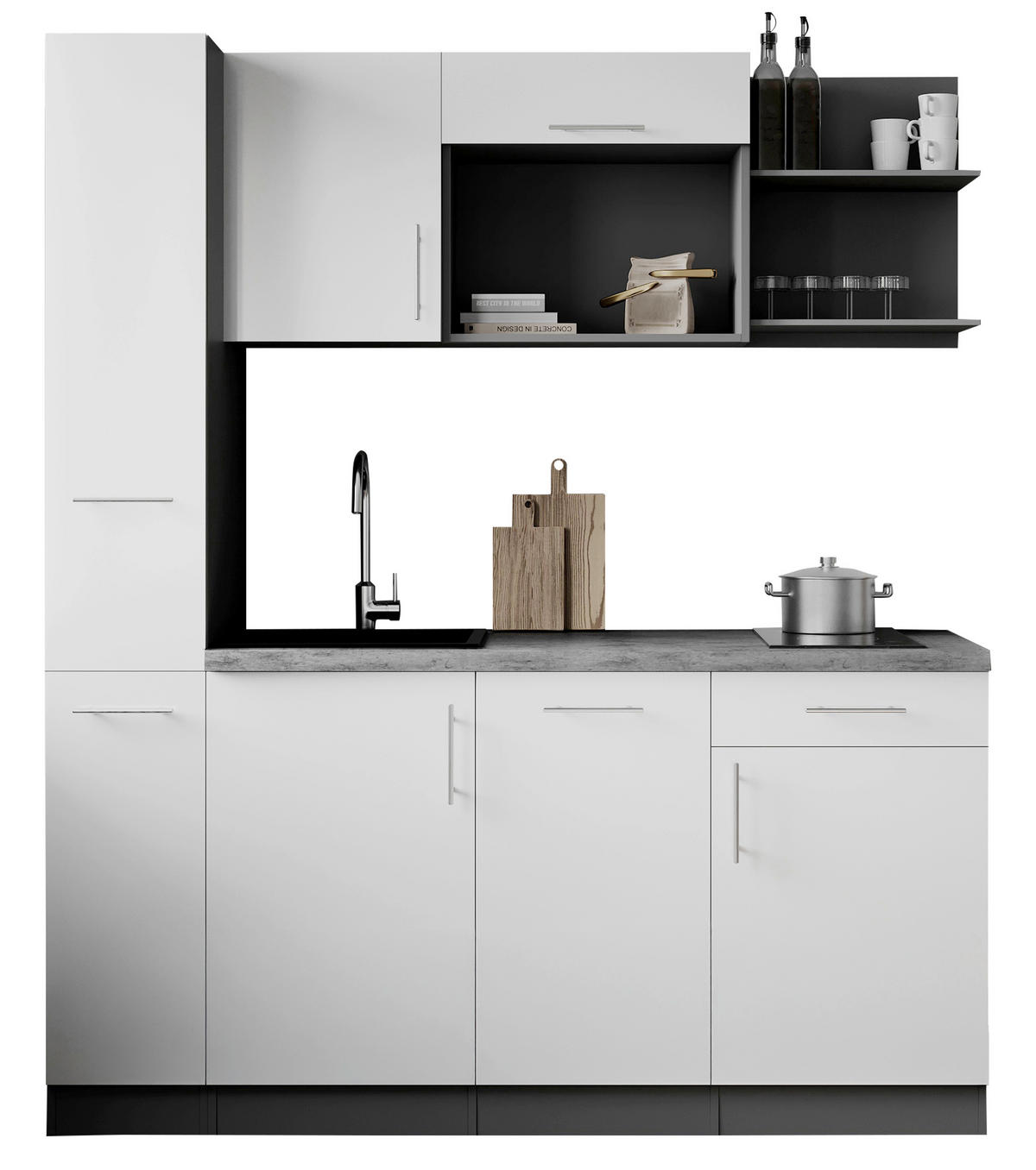 KÜCHENBLOCK Oliver 175 cm  in Weiß  - Weiß/Grau, Trend, Holzwerkstoff/Metall (175cm) - Respekta