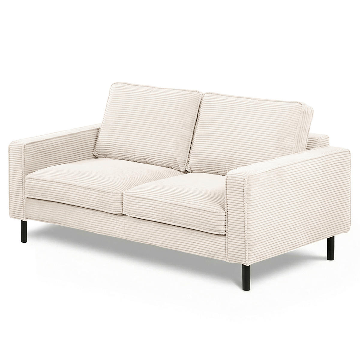 2,5-SITZER  in Cord Creme Modern  - Creme/Schwarz, Design, Textil/Metall (168/85/92cm) - Livetastic