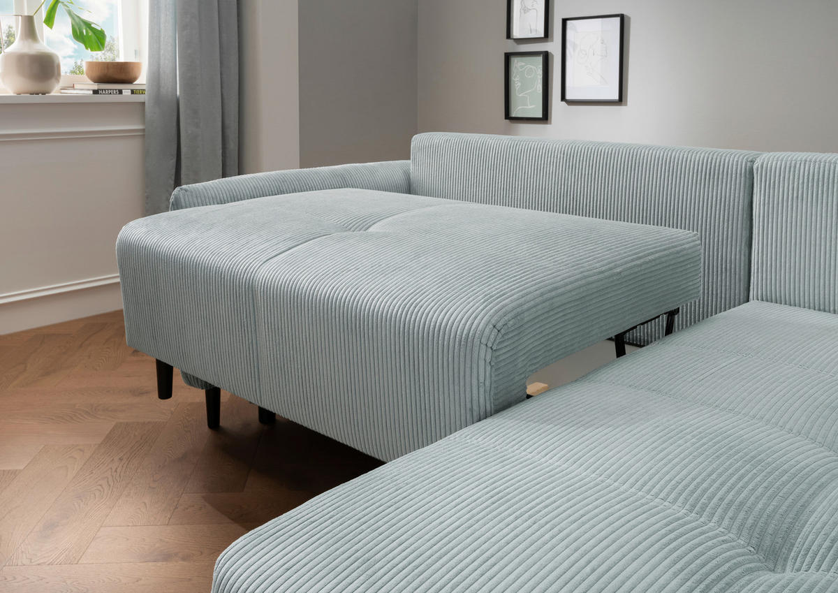 ECKSCHLAFSOFA in Cord Hellblau  - Schwarz/Hellblau, Basics, Holz/Textil (238/174cm) - Livetastic