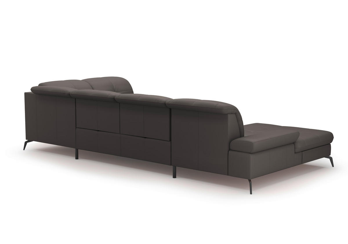 WOHNLANDSCHAFT in Echtleder Mokka  - Schwarz/Mokka, Konventionell, Leder/Metall (185/357/231cm) - Sit & More