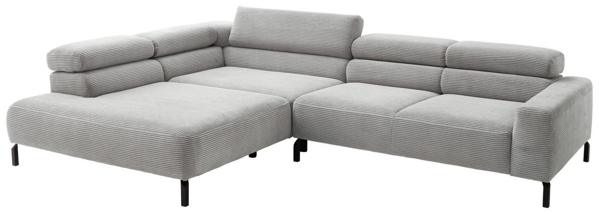 ECKSOFA inkl. Funktion in Cord Grau  - Schwarz/Grau, Modern, Textil/Metall (219/309cm) - Pure Home Lifestyle