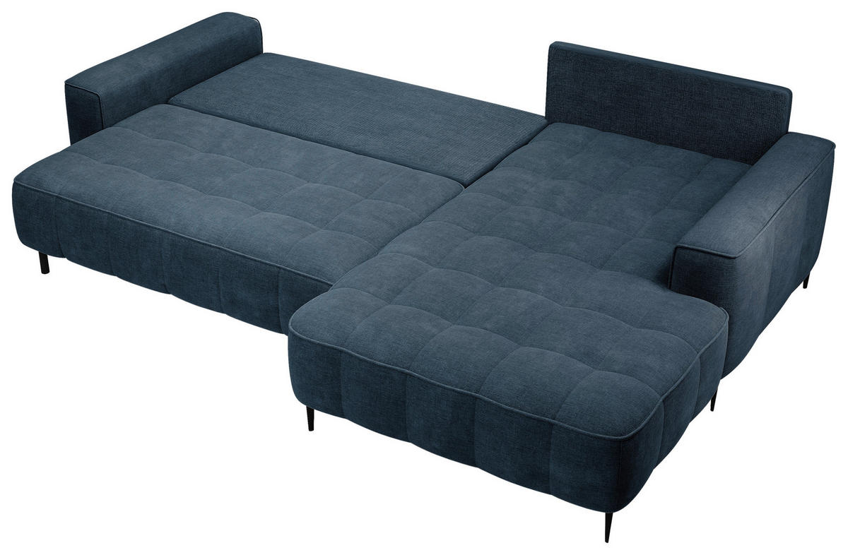 ECKSCHLAFSOFA Florence  mit Schlafen auf Sitzhöhe Velours Petrol  - Petrol/Schwarz, Basics, Textil/Metall (280/166cm) - Livetastic