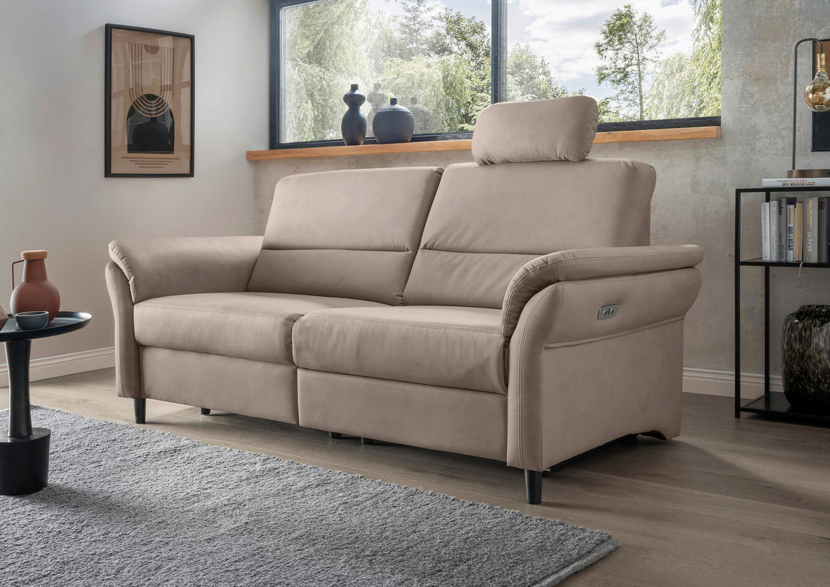 3-SITZER-SOFA Lederlook Beige  - Beige/Schwarz, MODERN, Holz/Textil (192/90/89cm) - Livetastic