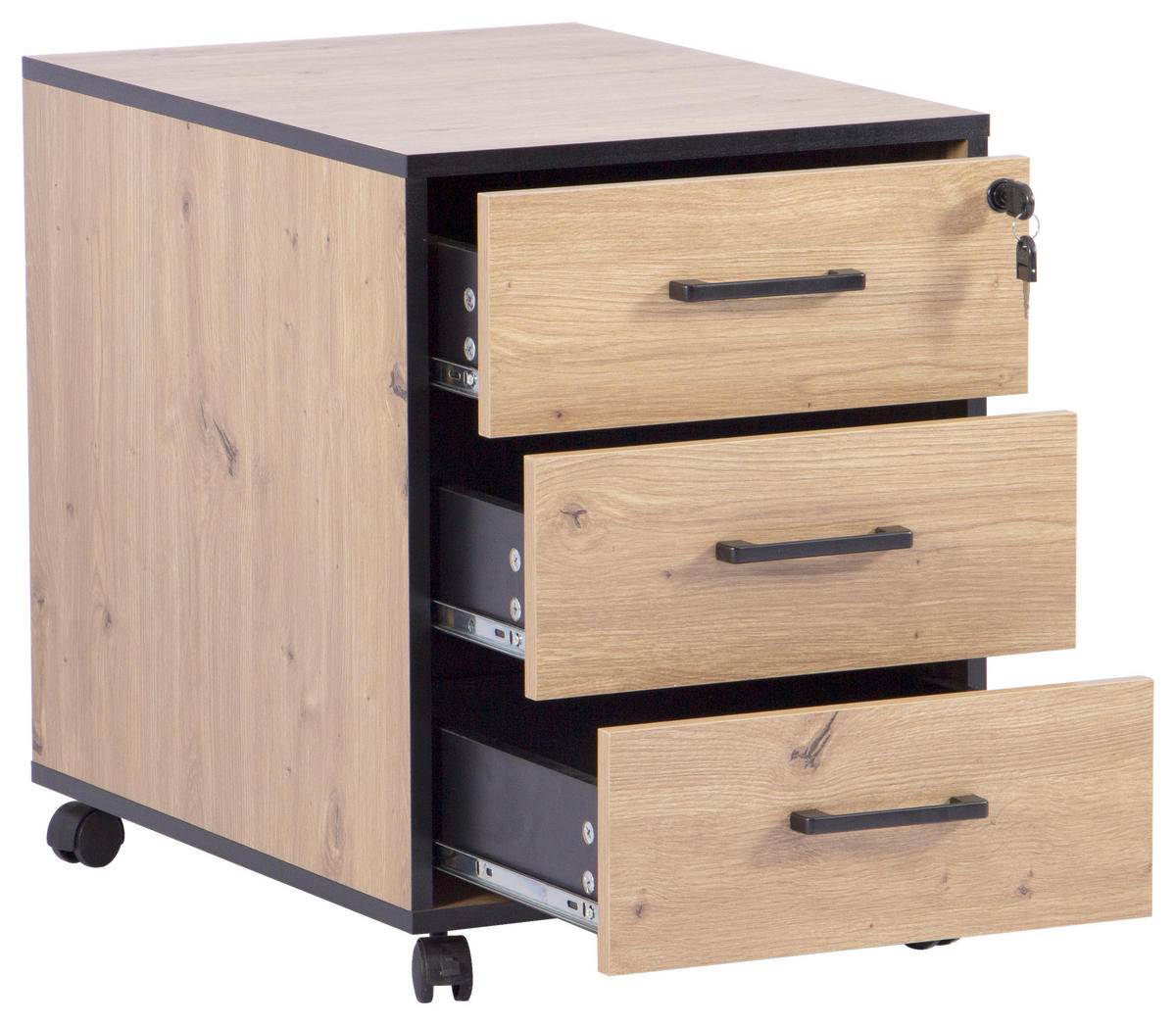 ROLLCONTAINER 43/56/60 cm  - Schwarz/Eiche Artisan, MODERN, Holzwerkstoff/Kunststoff (43/56/60cm) - Livetastic