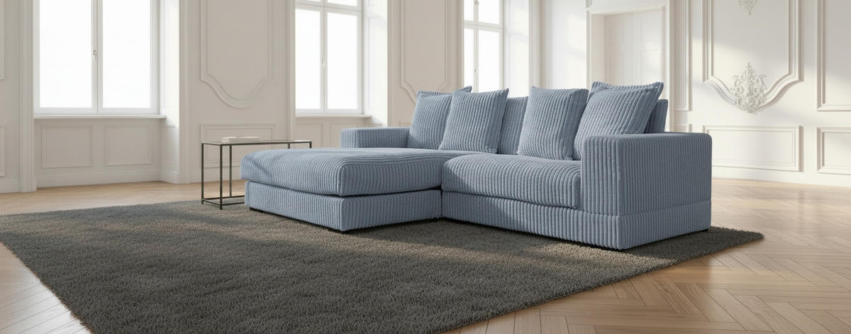 ECKSOFA Hellblau Cord  - Schwarz/Hellblau, Design, Kunststoff/Textil (195/285cm) - MID.YOU
