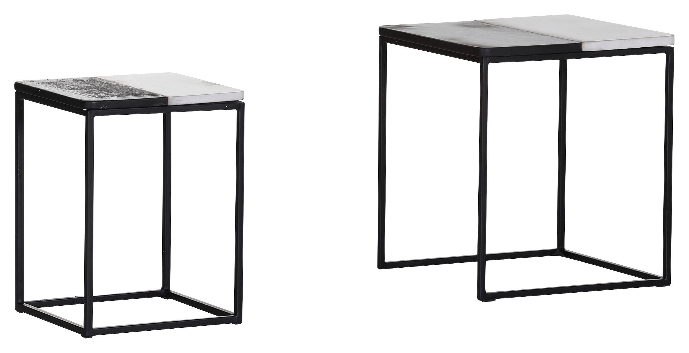 BEISTELLTISCHSET Beachclub Mangoholz massiv quadratisch Schwarz, Weiß  - Schwarz/Weiß, LIFESTYLE, Holz/Metall (71/40/40cm) - Landscape