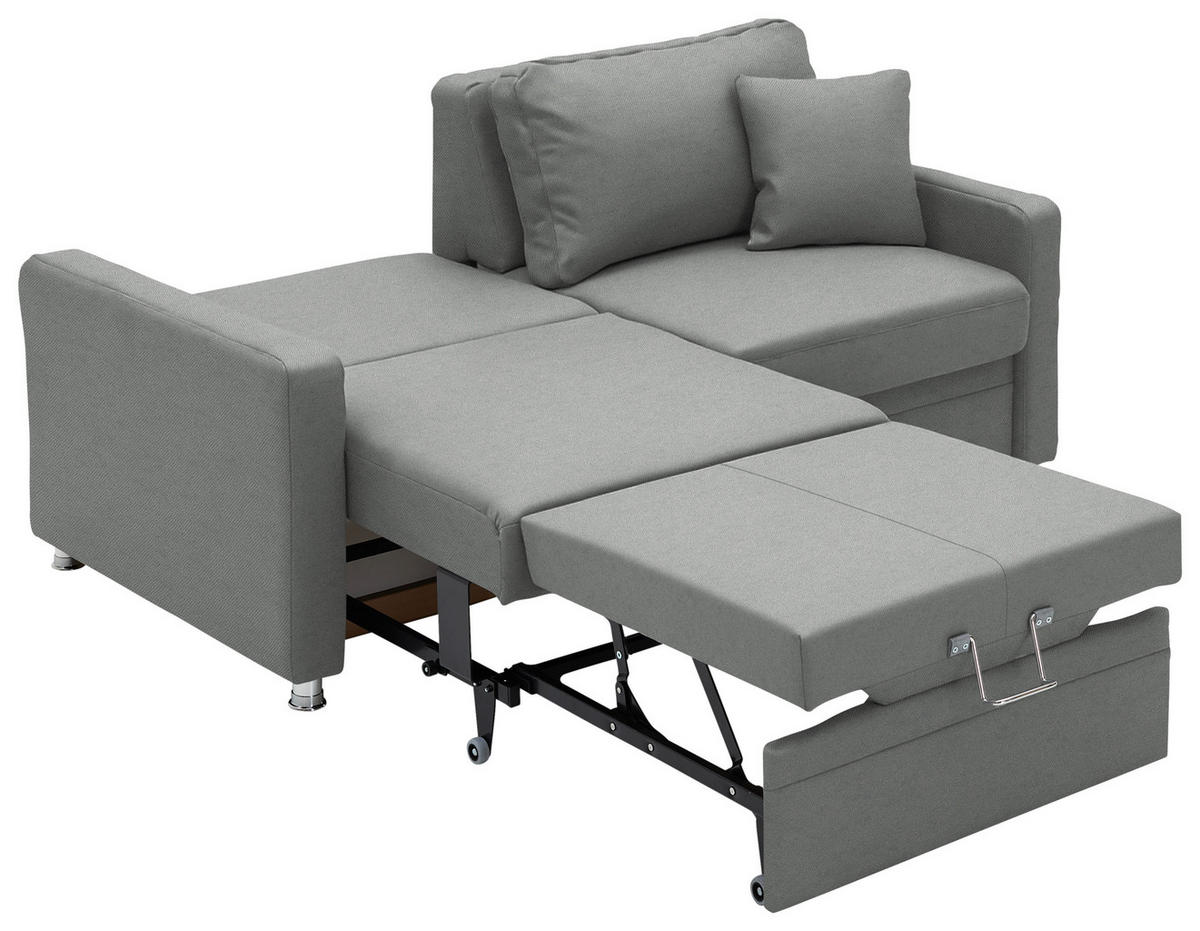 SCHLAFSOFA  in Chenille Grau  - Chromfarben/Grau, KONVENTIONELL, Textil/Metall (186/90/100cm) - Beldomo Style