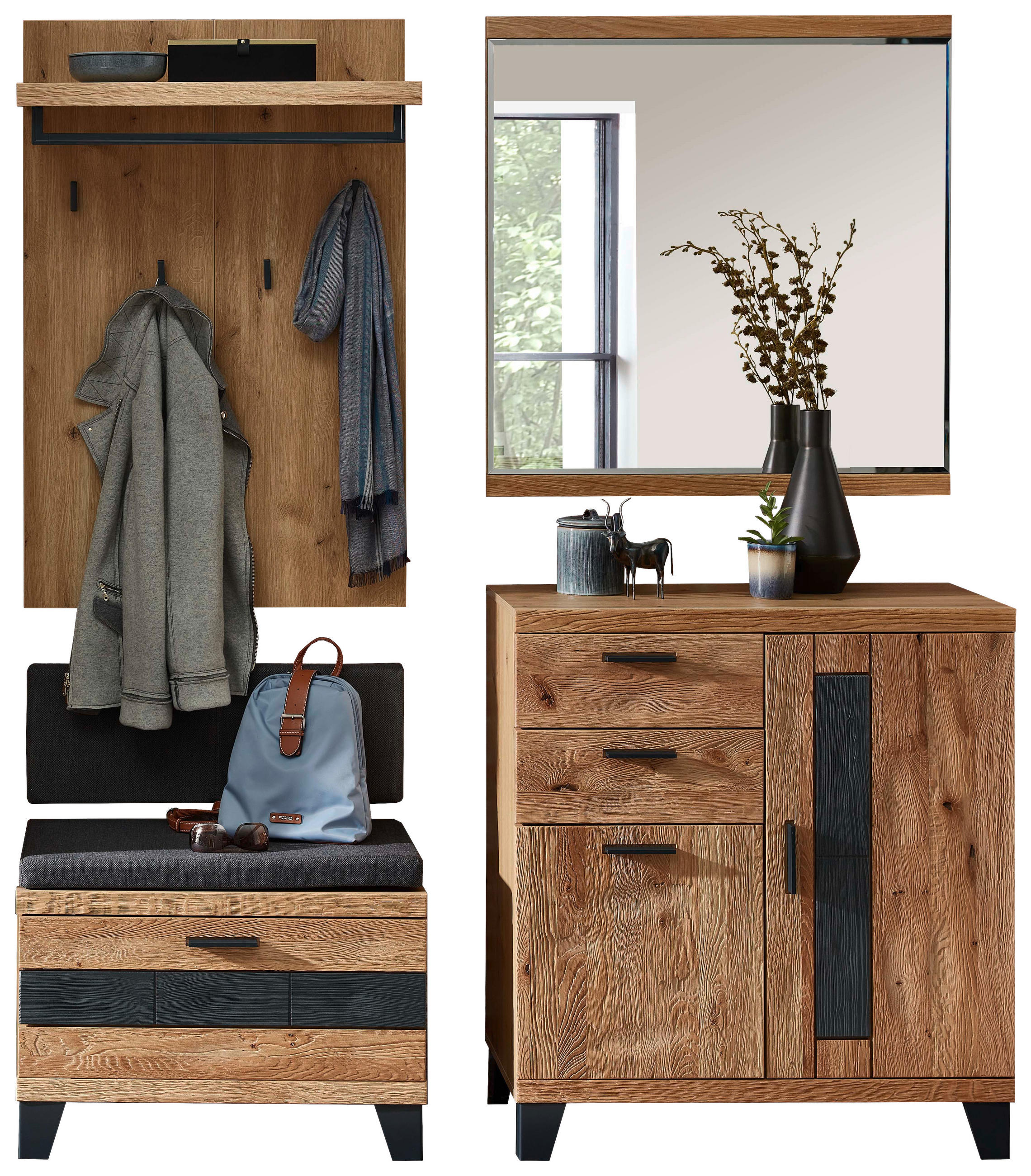 GARDEROBE Grau, Wildeiche - Wildeiche/Grau, Natur, Holz/Textil (170/199/38cm)