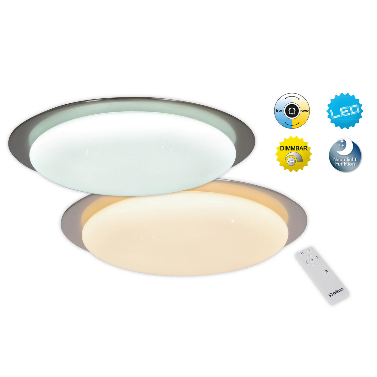 LED-DECKENLEUCHTE 42 cm  - Chromfarben/Weiß, Basics, Kunststoff/Metall (42cm) - Näve