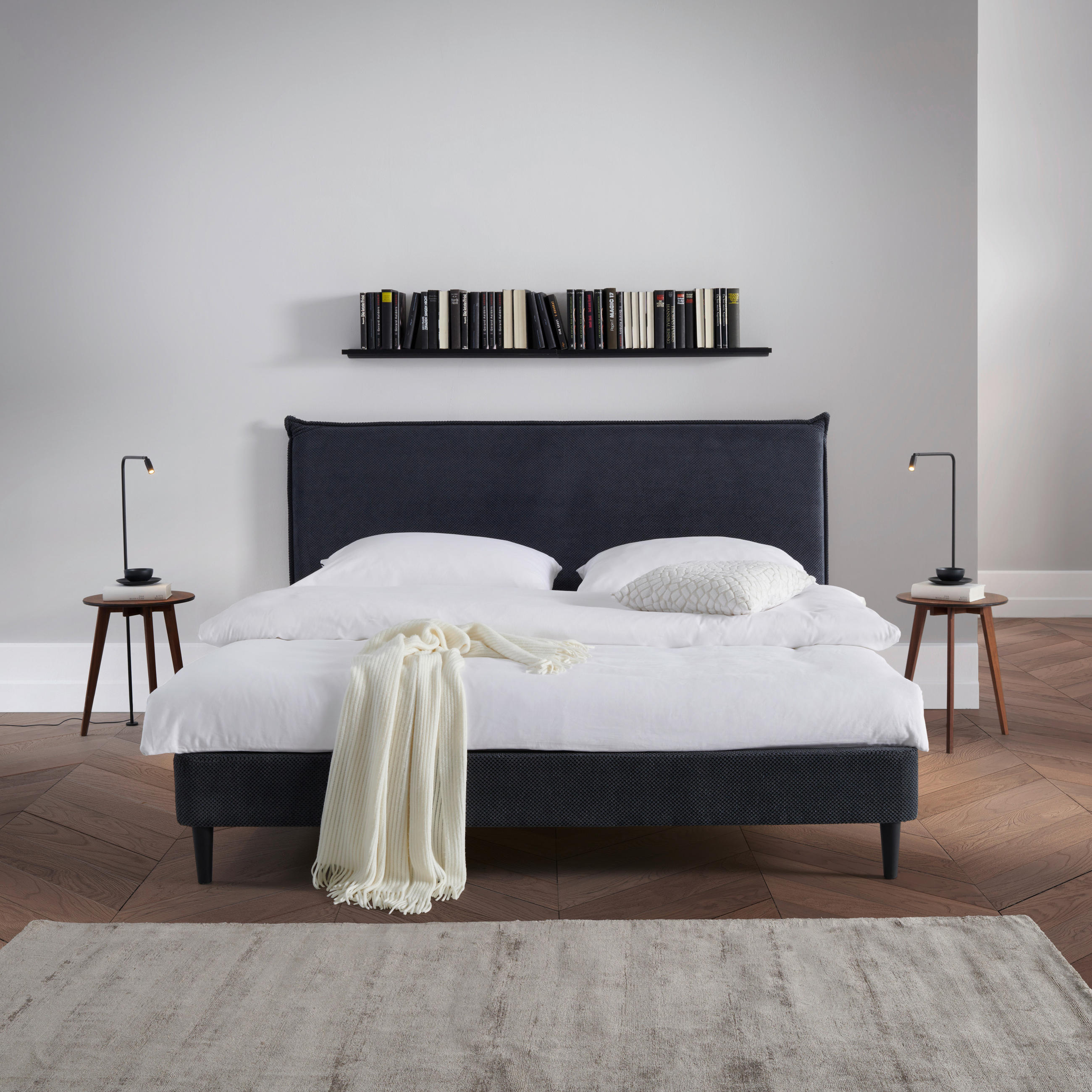 POLSTERBETT 180/200 cm,  in Dunkelgrau, Lattenrost,  - Dunkelgrau/Schwarz, MODERN, Holz/Kunststoff (180/200cm) - Livetastic