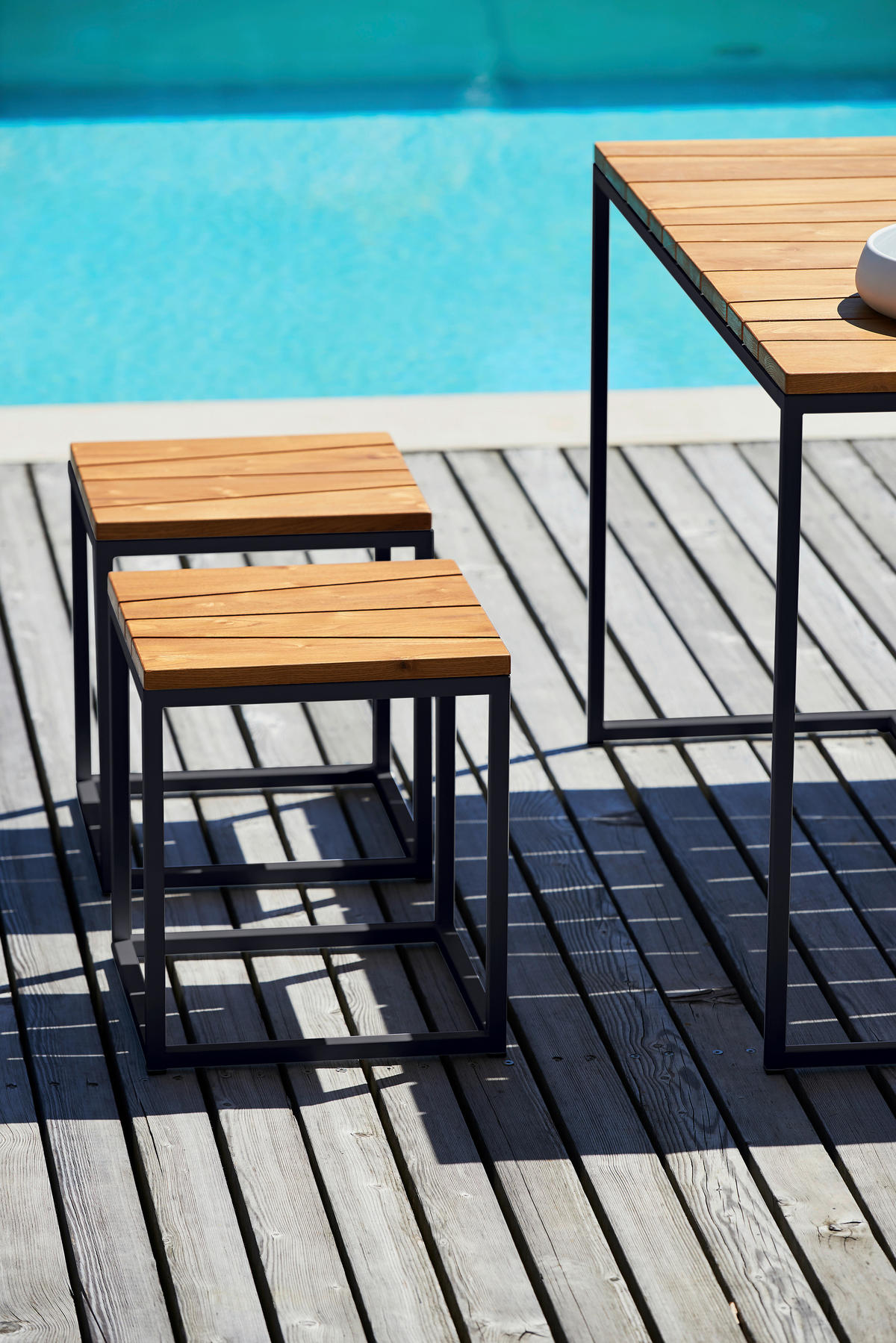 GARTENSET 4-teilig Robiniemassiv Stahl 4-teilig  - Robinienfarben/Schwarz, KONVENTIONELL, Holz/Metall - Jan Kurtz