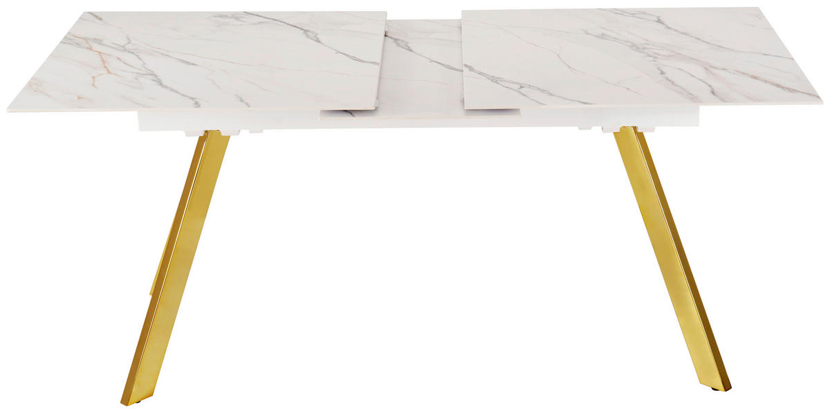 ESSTISCH Weiß, Goldfarben rechteckig  ausziehbar  - Goldfarben/Weiß, Design, Stein/Metall (160-205/90/76cm) - Novel