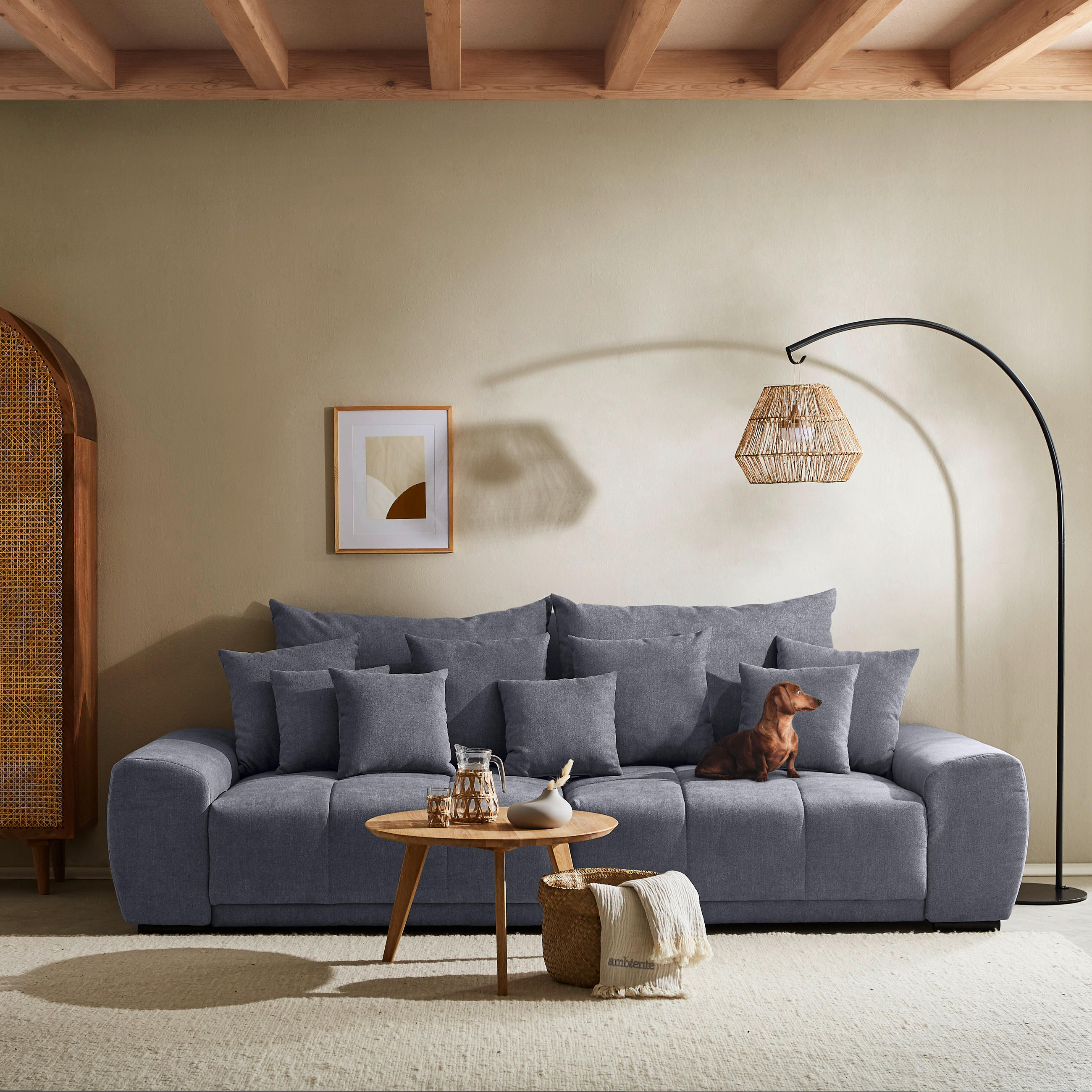 BIGSOFA Flachgewebe Dunkelgrau  - Dunkelgrau/Schwarz, KONVENTIONELL, Holz/Textil (280/67/120cm) - Carryhome