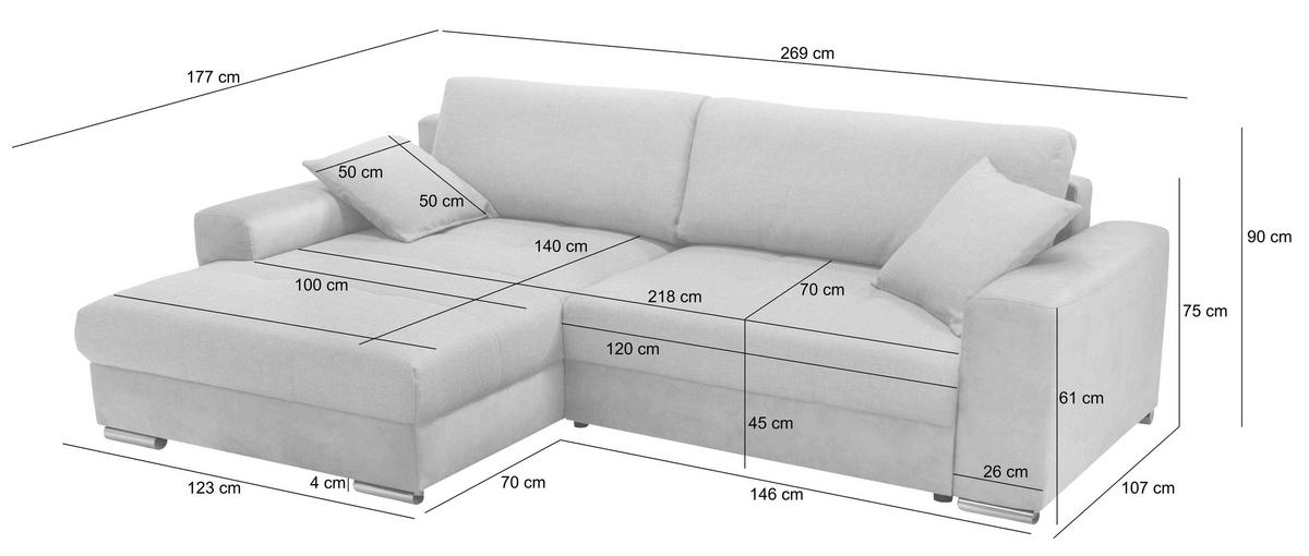 ECKSOFA Struktur Anthrazit  - Chromfarben/Anthrazit, Design, Textil/Metall (177/269cm) - Livetastic