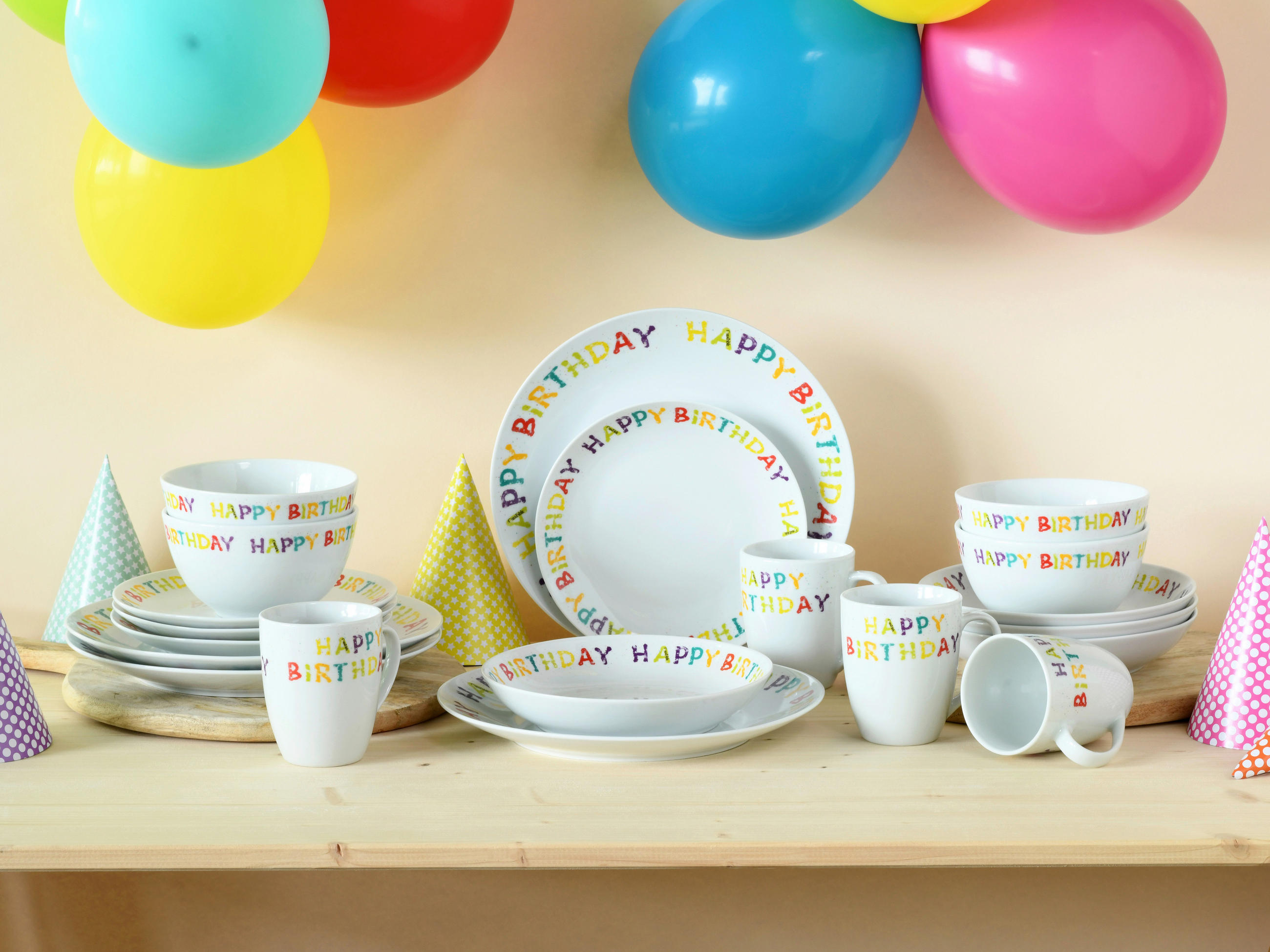 KOMPLETT SERVIS Happy Birthday 20 delar  - multicolor, Basics, keramik - Creatable