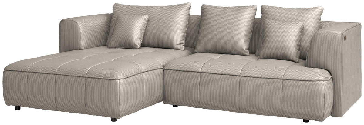 ECKSOFA Feincord Taupe  - Taupe/Schwarz, Design, Kunststoff/Textil (188/288cm) - Welnova