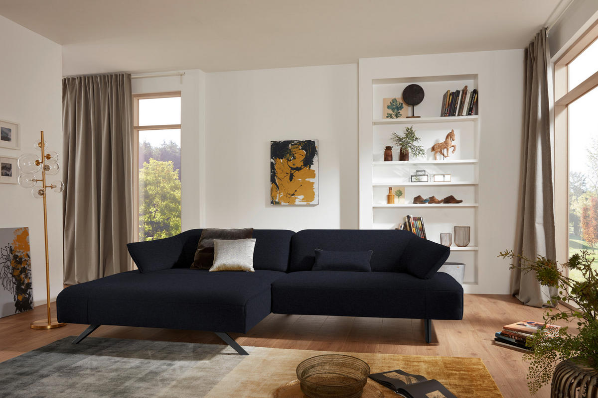 ECKSOFA in Struktur Dunkelblau  - Anthrazit/Dunkelblau, Design, Textil/Metall (165/276cm) - Himolla