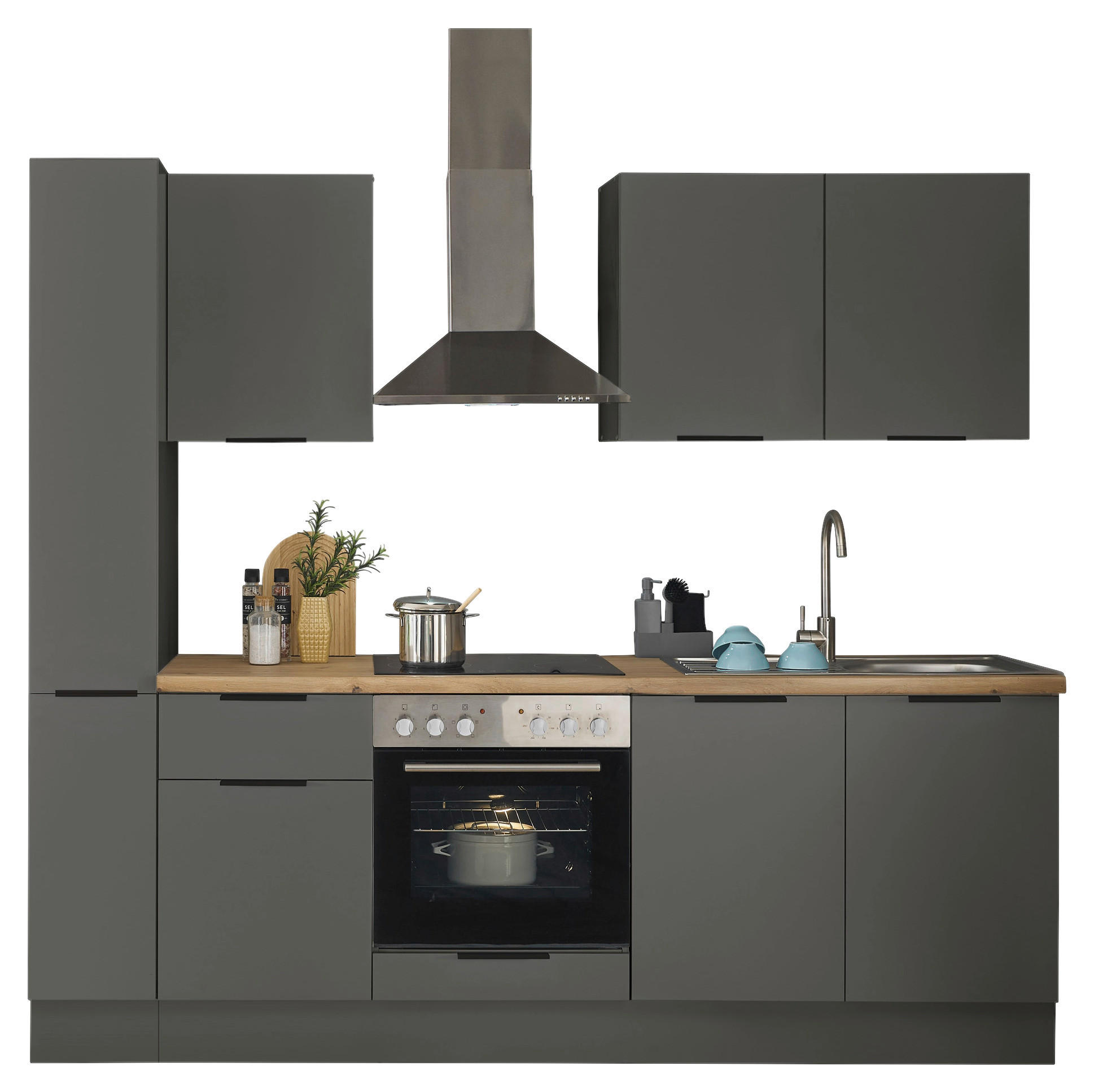 KÜCHENBLOCK MULTAN  in Graphitfarben  - Schwarz/Graphitfarben, Basics, Holzwerkstoff/Metall (240/211/60cm) - Xora