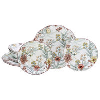 TAFELSERVICE Weiß, Bordeaux Fiore 12-teilig  - Bordeaux/Weiß, Basics, Keramik - Creatable