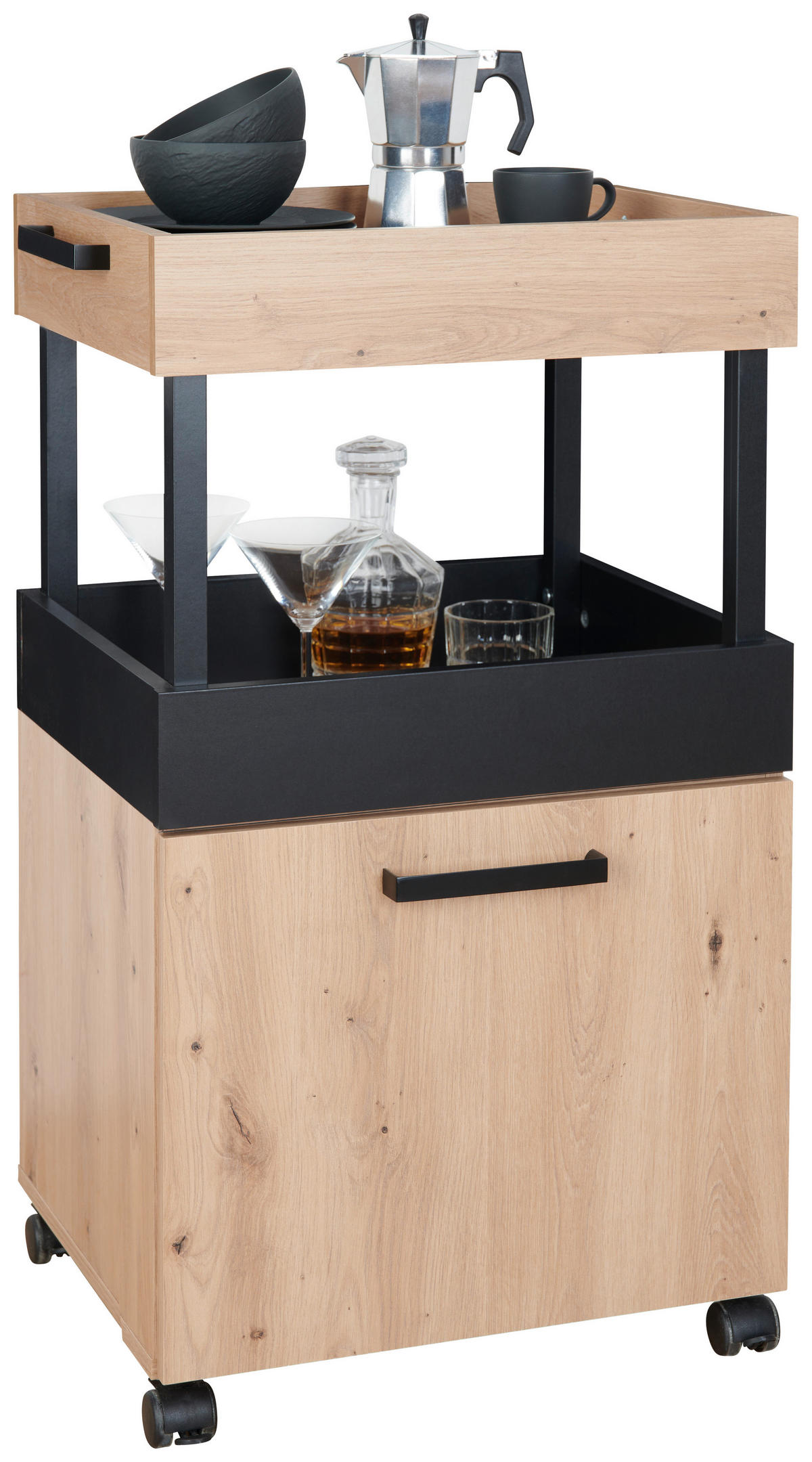 SERVERINGSVAGN i svart, ekfärgad  - svart/ekfärgad, Modern, metall/trämaterial (50/88/41cm) - Best Price