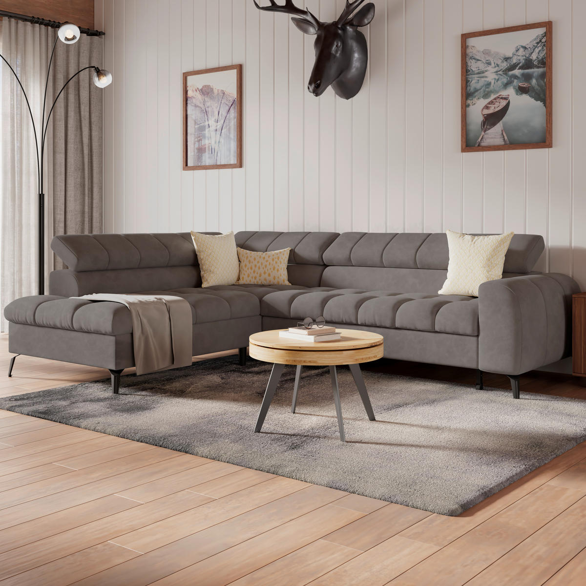 ECKSOFA in Graphitfarben  - Dunkelgrau/Schwarz, Trend, Kunststoff/Textil (203/261cm) - Livetastic