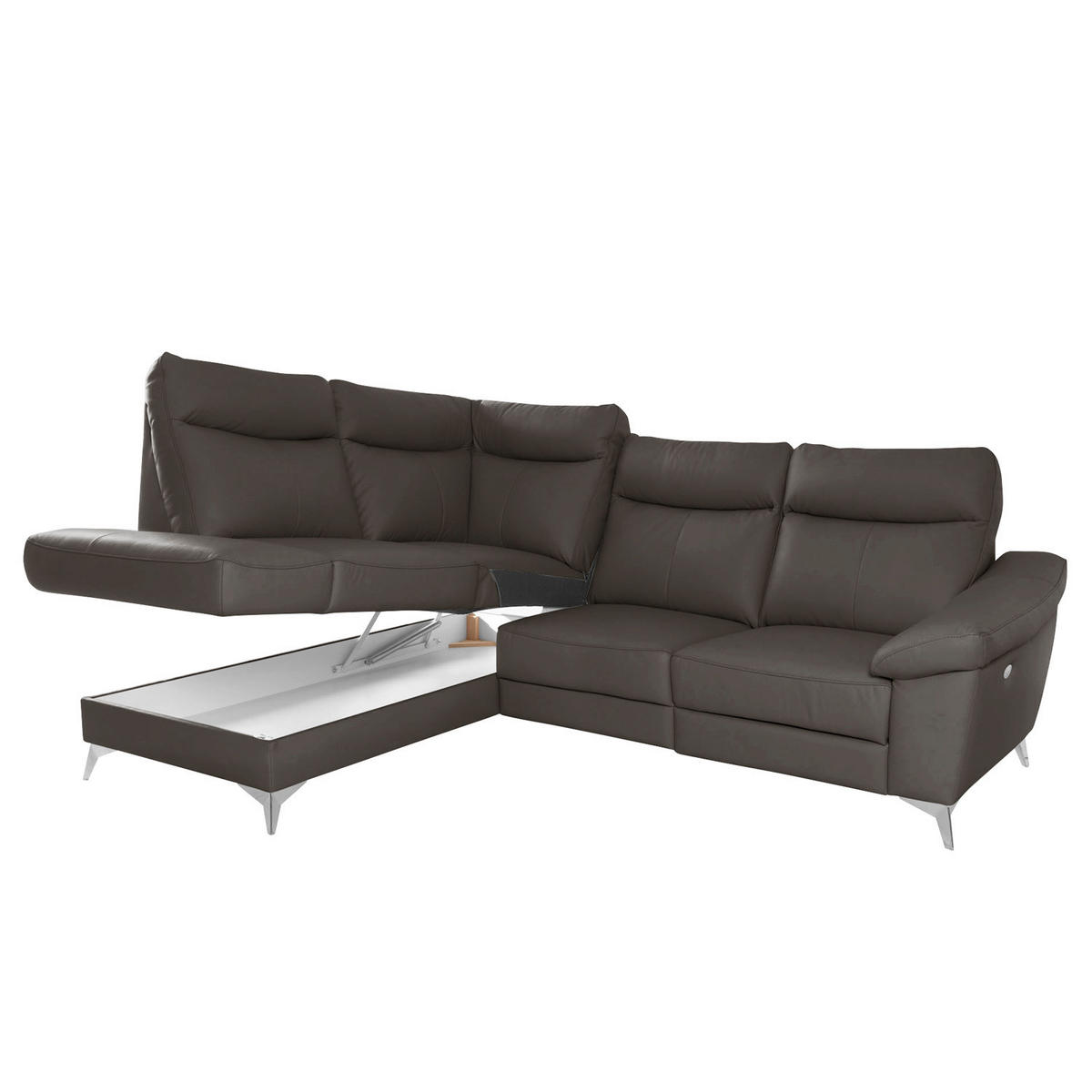 ECKSOFA Dunkelbraun Echtleder Lederlook  - Chromfarben/Dunkelbraun, Design, Leder/Textil (194cm) - Livetastic